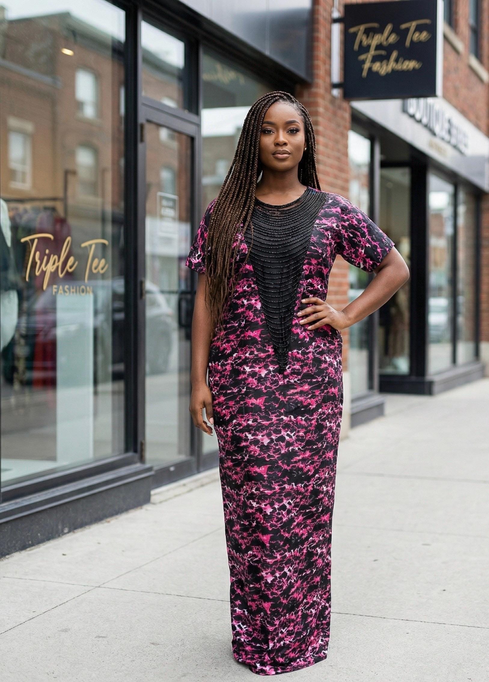 Handmade Ankara Boubou Dress | Beaded African Kaftan