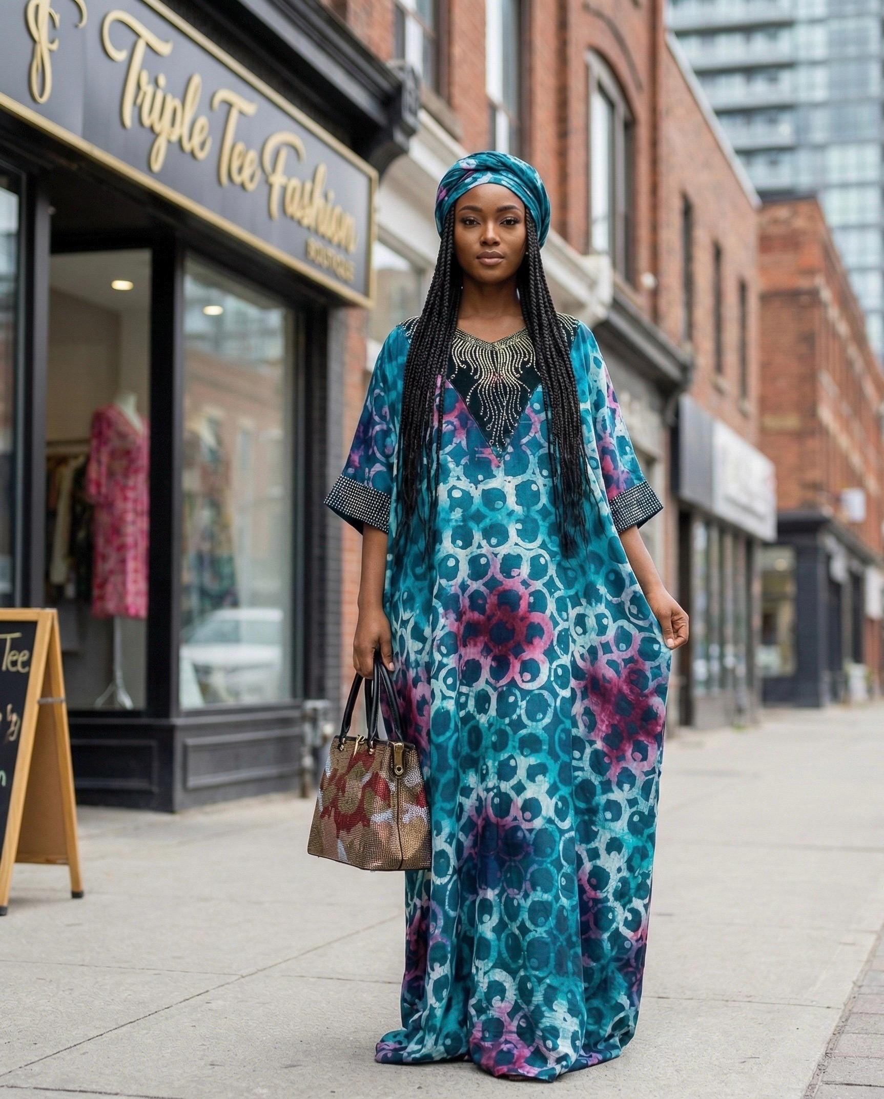 Handmade Adire Batik Kaftan Dress | African Cotton Brocade Bubu