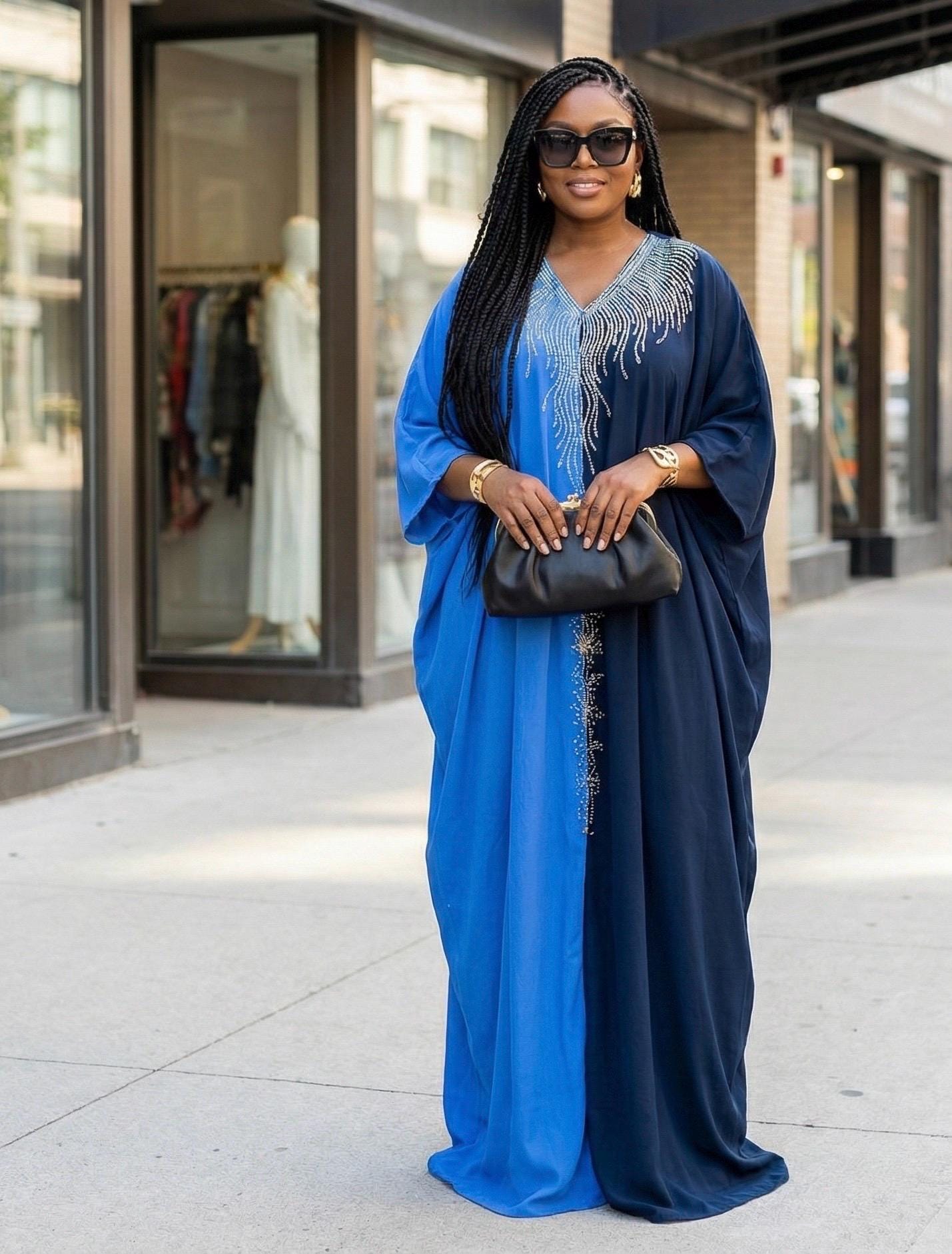 Duchess Silk Boubou | Crystal Patterned African Kaftan with Turban