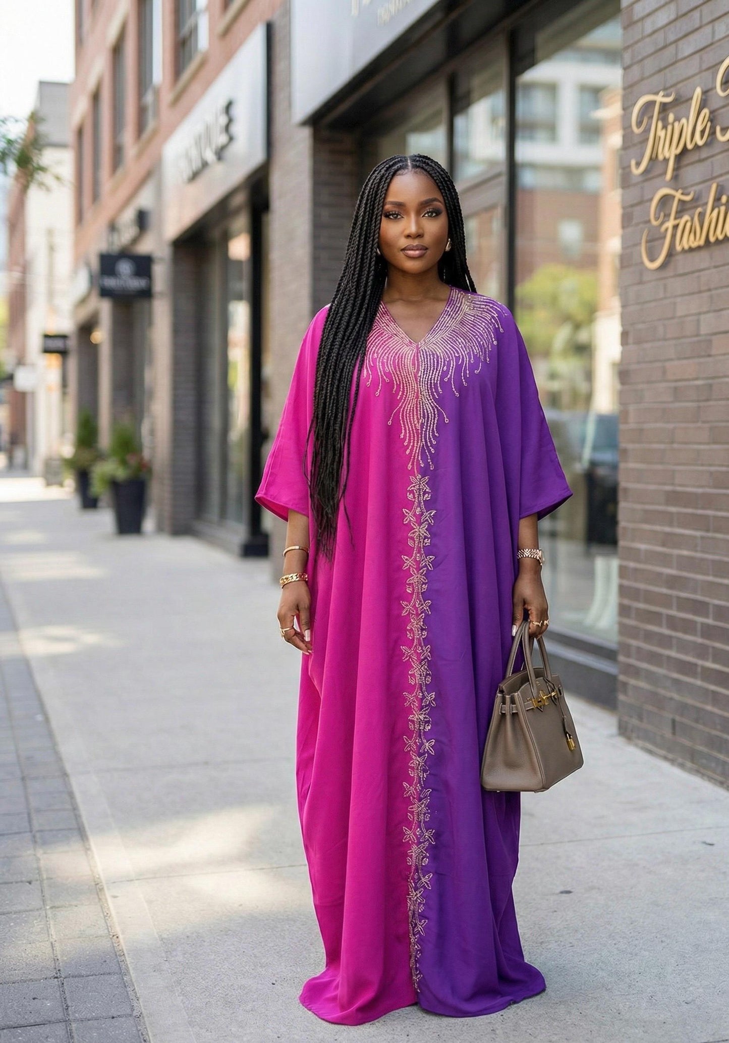 Duchess Silk Boubou | Crystal Patterned African Kaftan with Turban