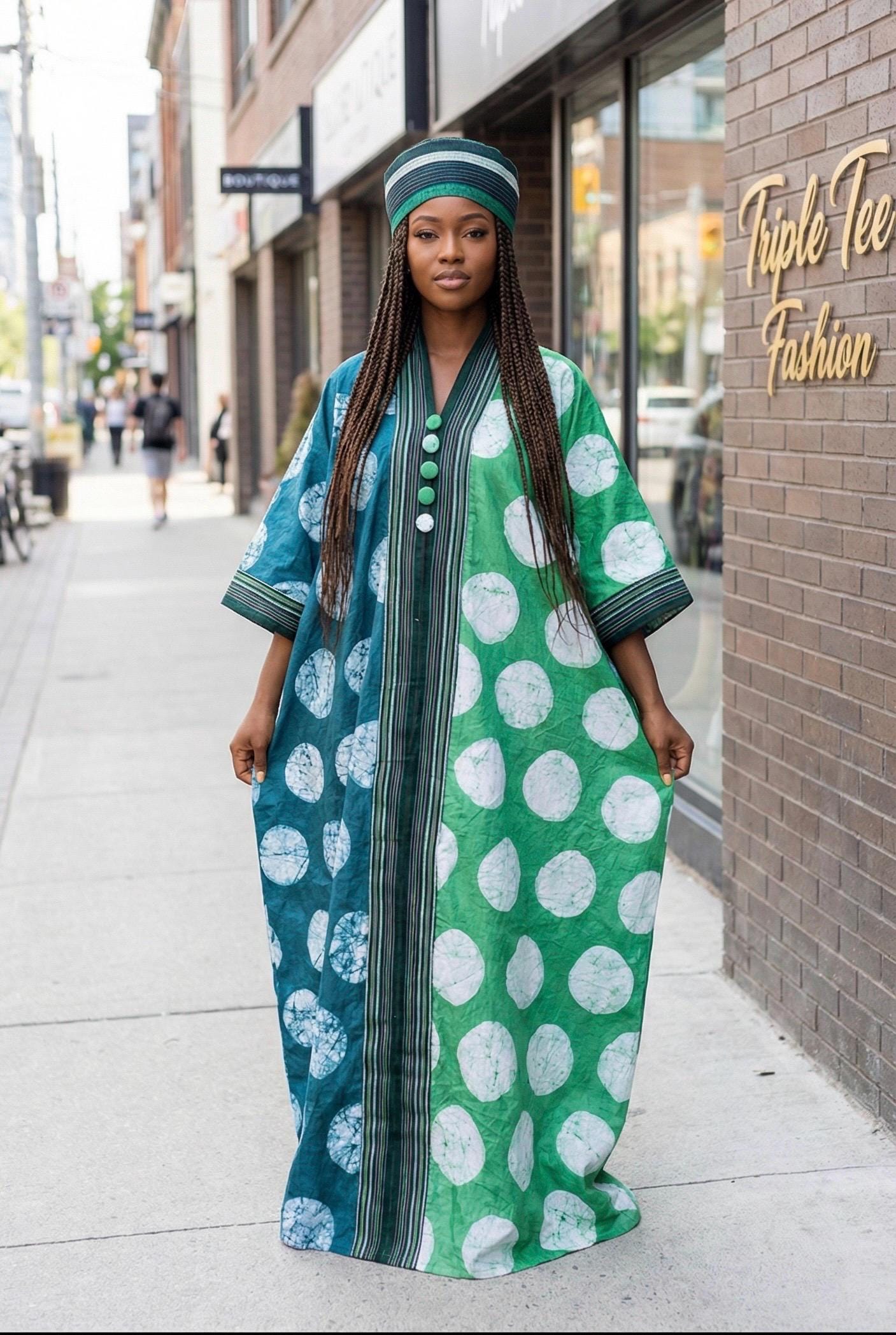 Handmade Adire Brocade Kaftan Dress | Nigerian Boubou