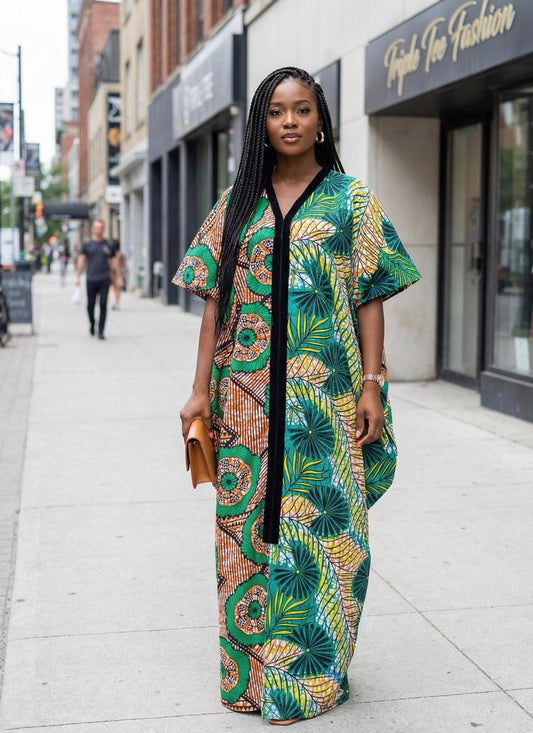 African Ankara Sequin Boubou Dress | Nigerian Kaftan