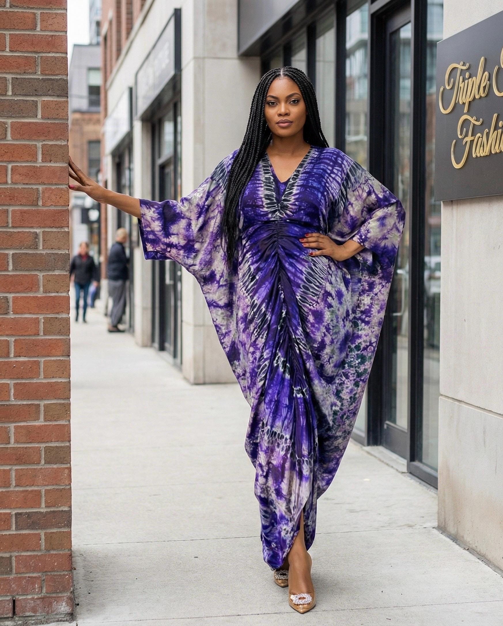 African Adire Silk Boubou Dress | Handmade Tie Dye Kaftan