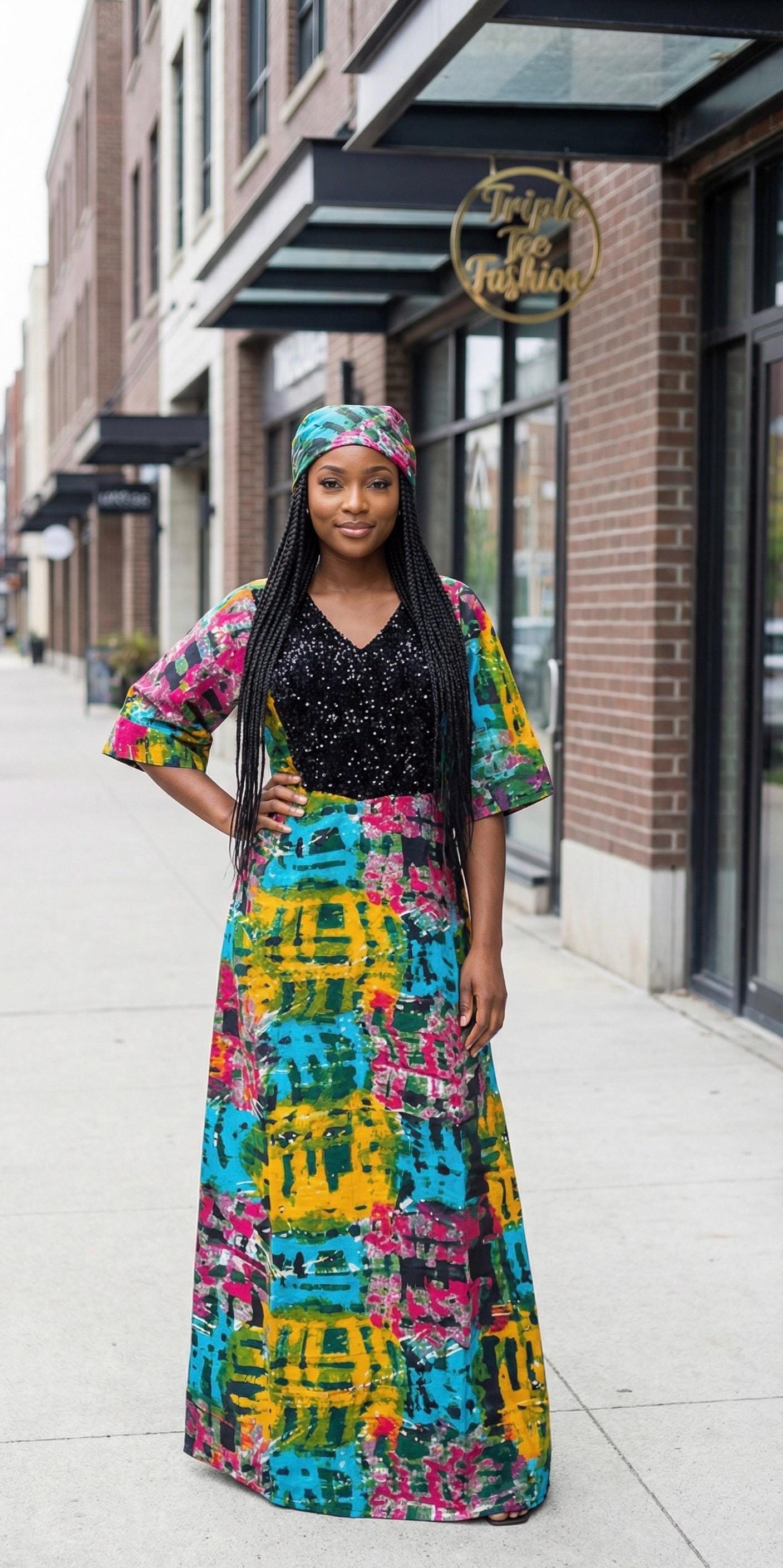 African Kampala Bubu Dress: Sequin Kaftan, One Size