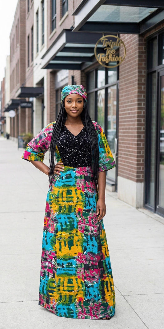 African Kampala Bubu Dress: Sequin Kaftan, One Size