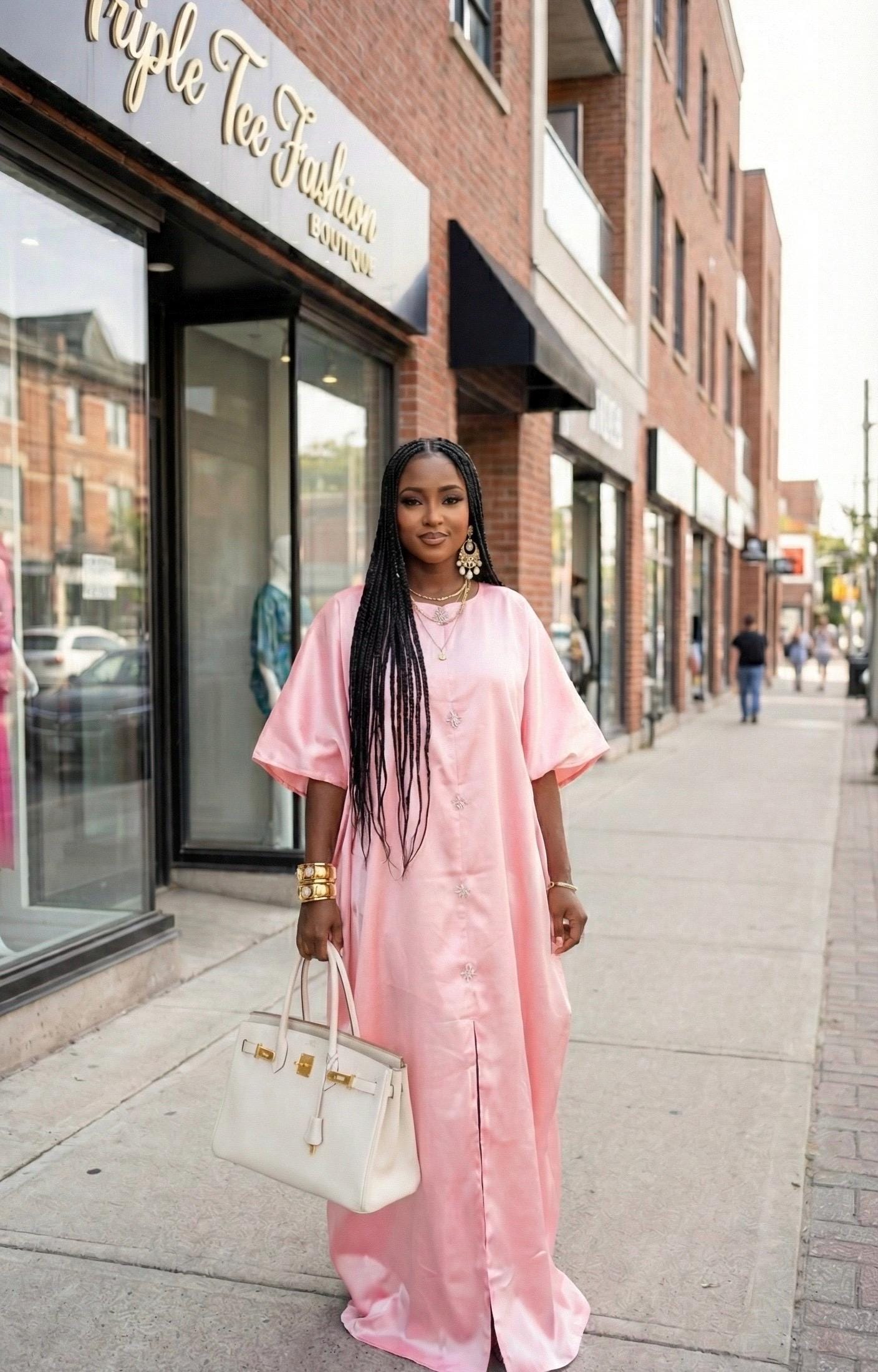 Liquid Mikado Silk Boubou Kaftan | African Party Dress With Headband