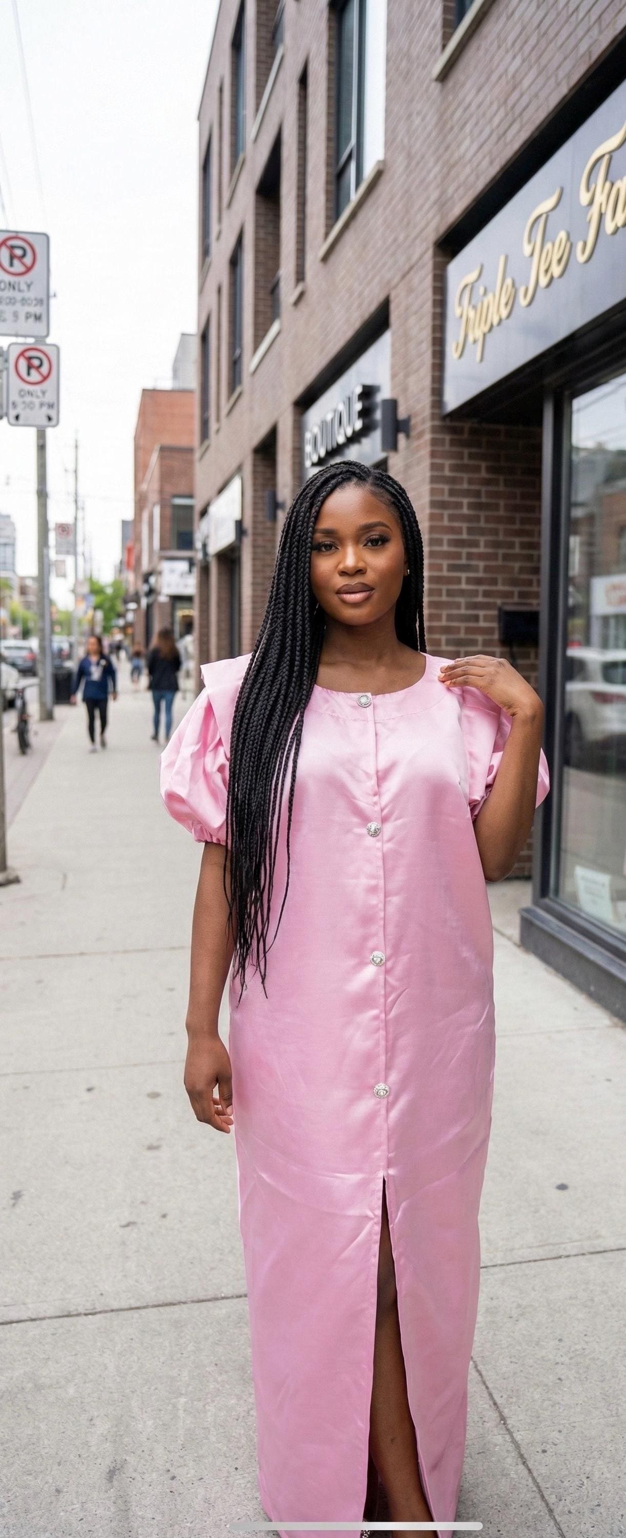 Liquid Mikado Silk Boubou Kaftan | African Party Dress With Headband