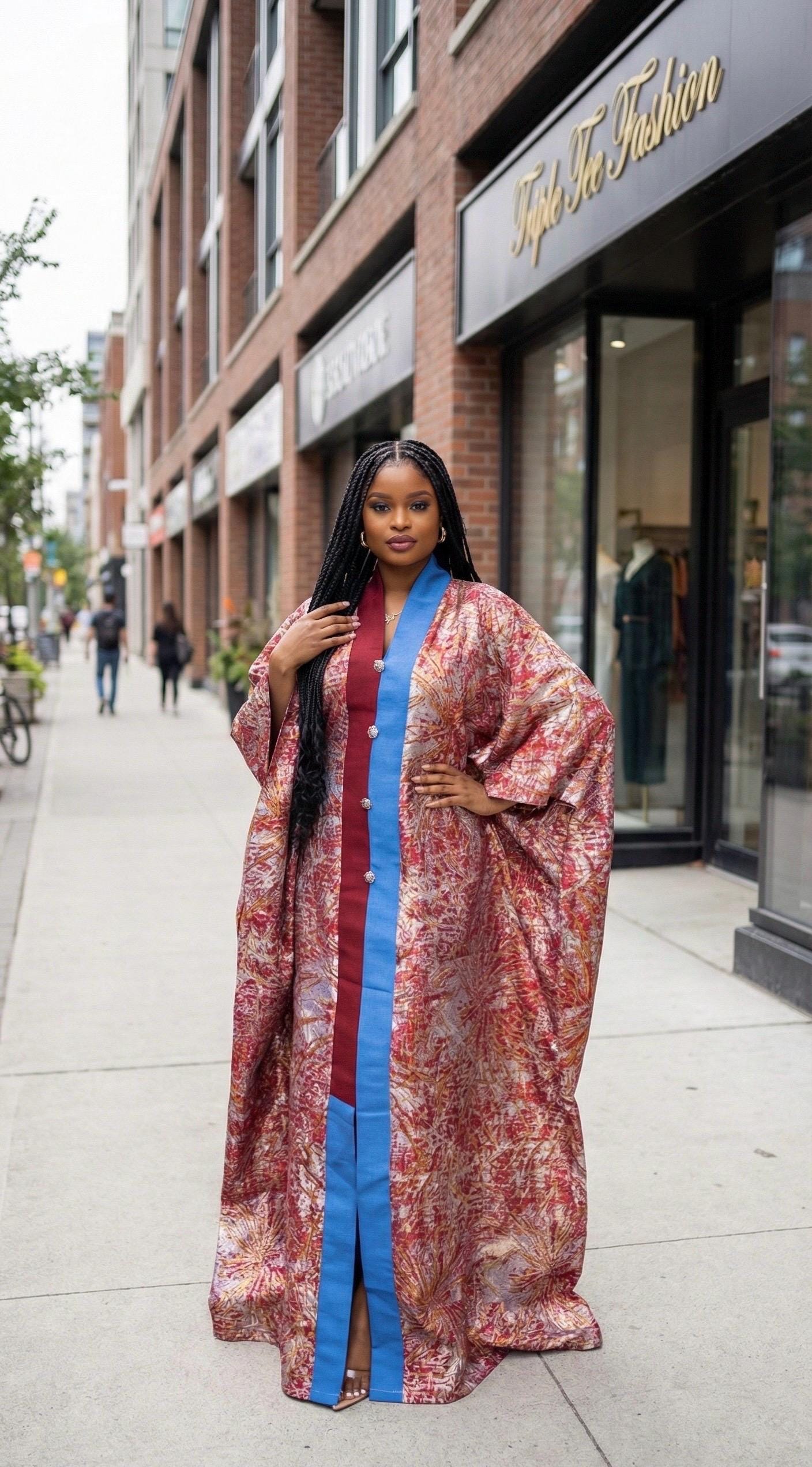 European Brocade Kaftan Dress with Headband | One Size Fits All