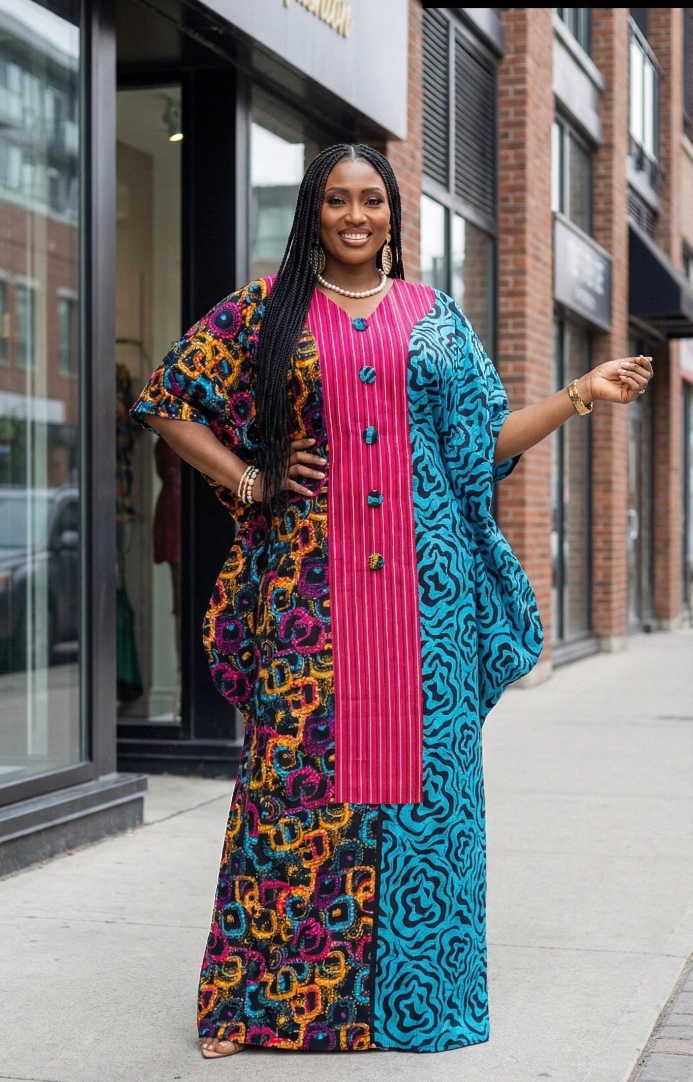 Ankara Kaftan Dress | Nigerian Aso Oke Bubu, One Size