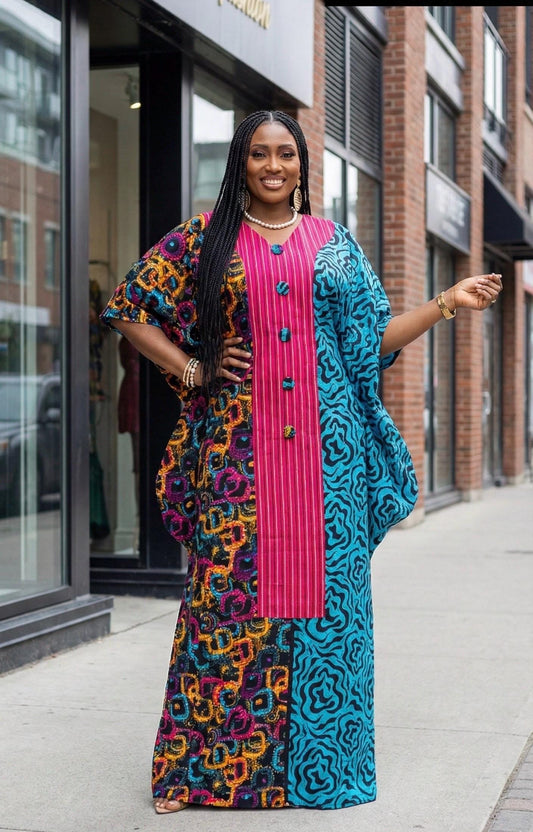 Ankara Kaftan Dress | Nigerian Aso Oke Bubu, One Size