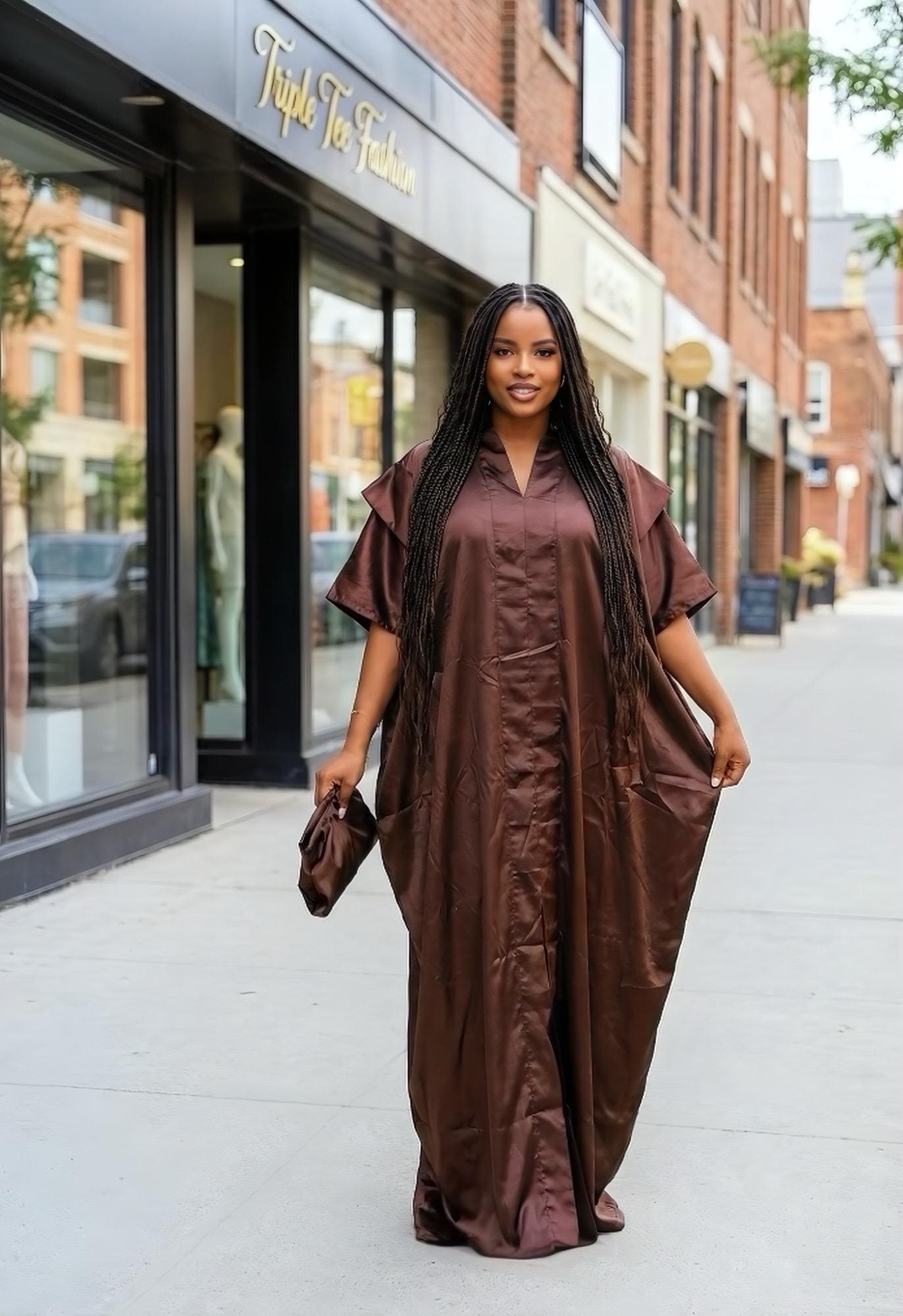 Duchess Silk Boubou Dress | Chocolate Brown Kaftan, African Style