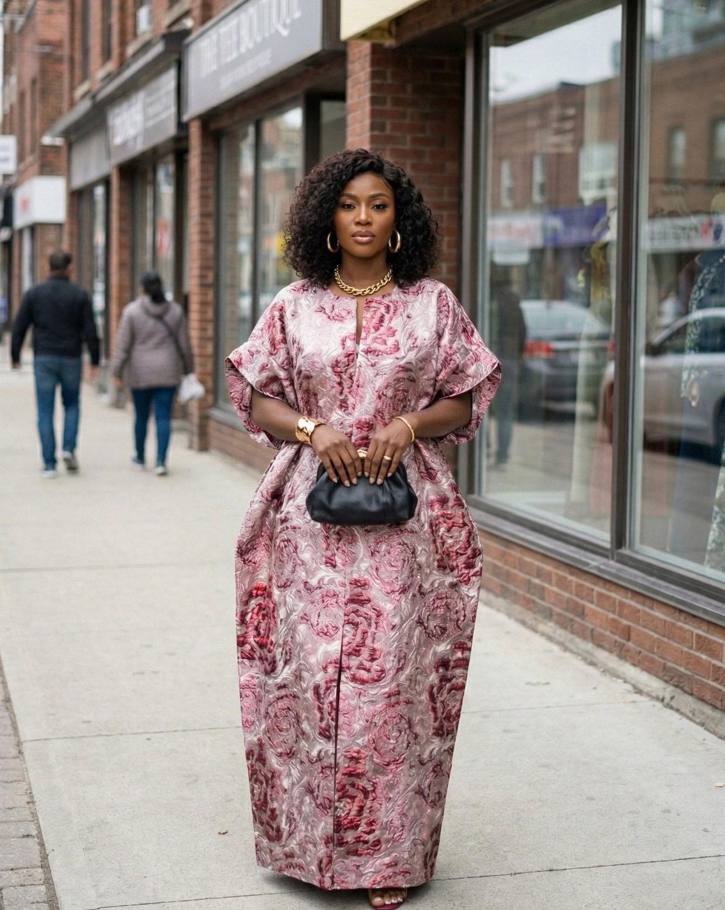 Floral Brocade Boubou Dress | Nigerian Kaftan with Matching Scarf