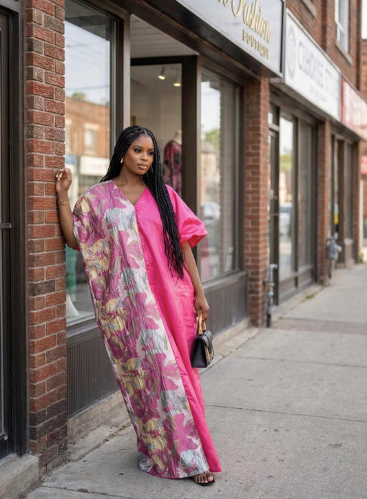 Mikado Silk Boubou Dress | African Brocade Kaftan, One Size