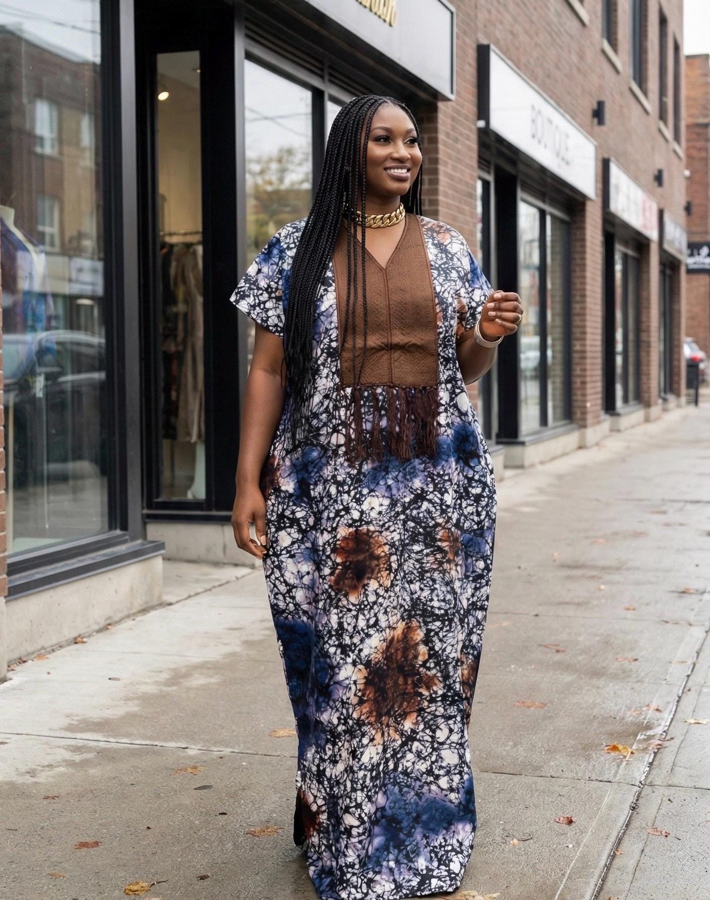 Phoenix Embroidery Ankara Dress | African Print Cotton Kaftan