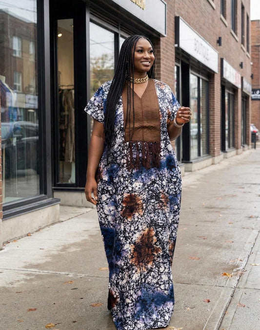 Phoenix Embroidery Ankara Dress | African Print Cotton Kaftan