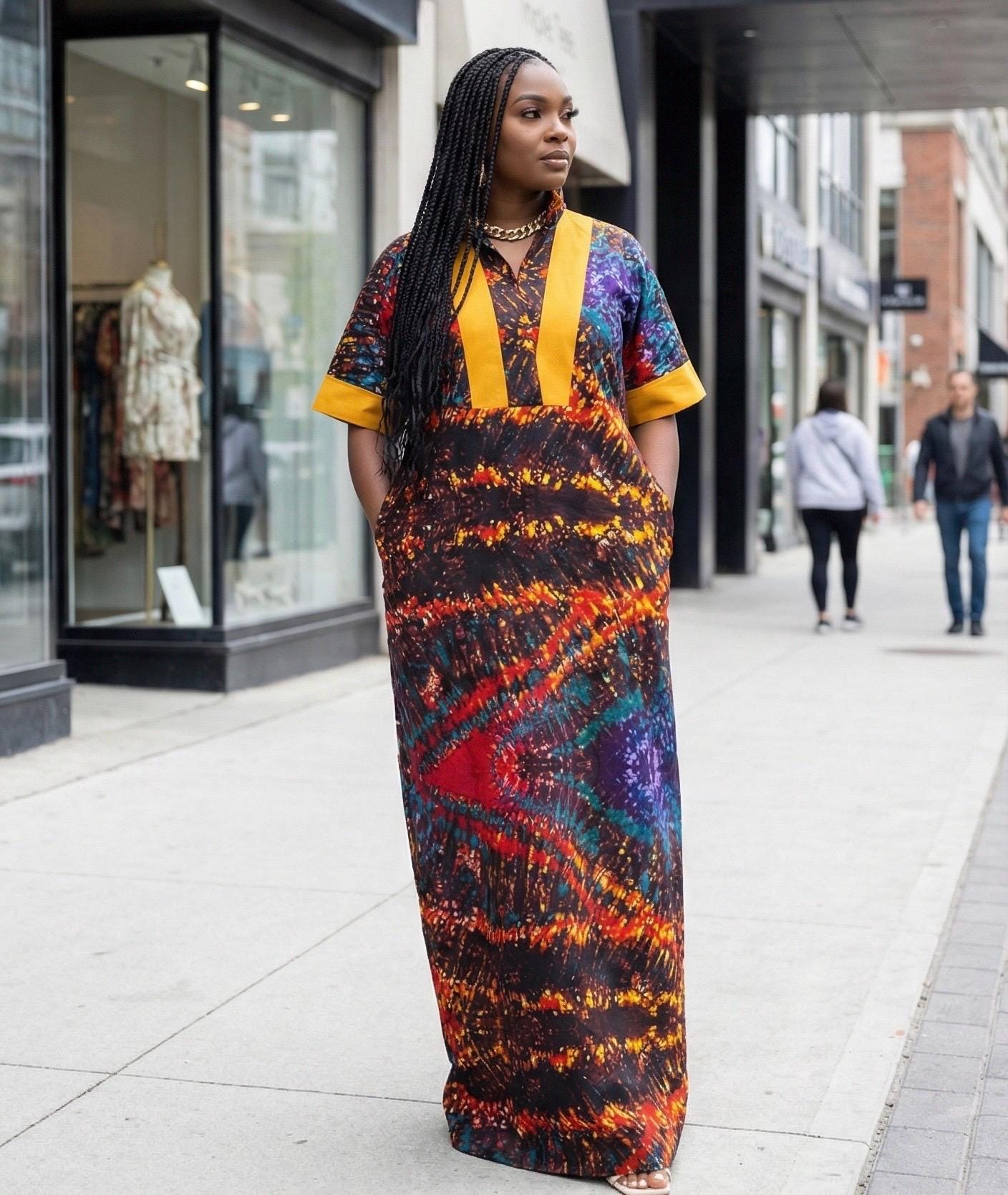 African Print Ankara Kaftan Dress | Nigerian Aso Oke