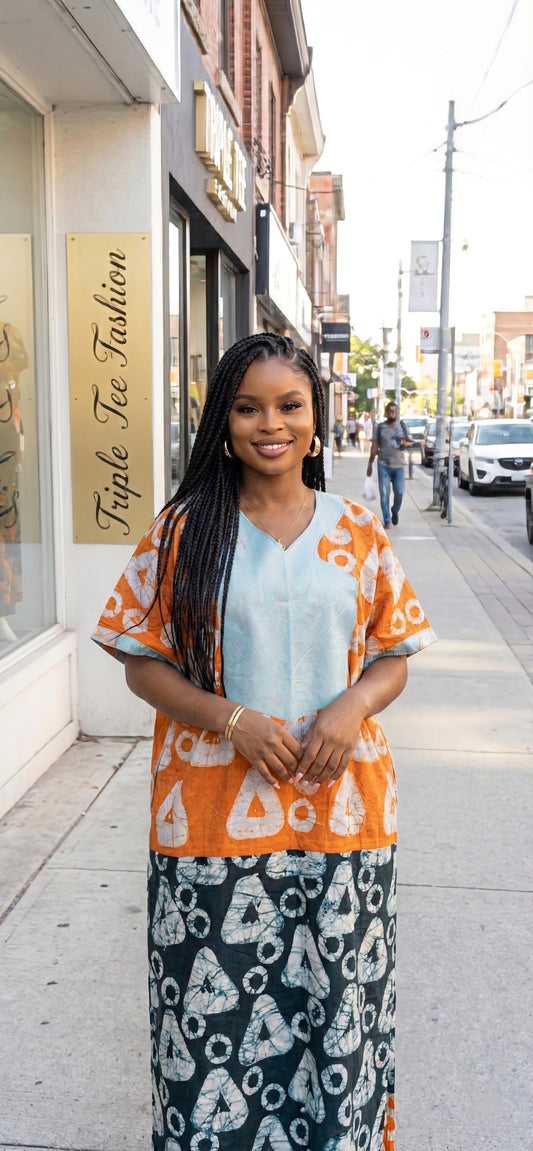 Handmade African Adire Batik Boubou | Nigerian Kaftan Dress