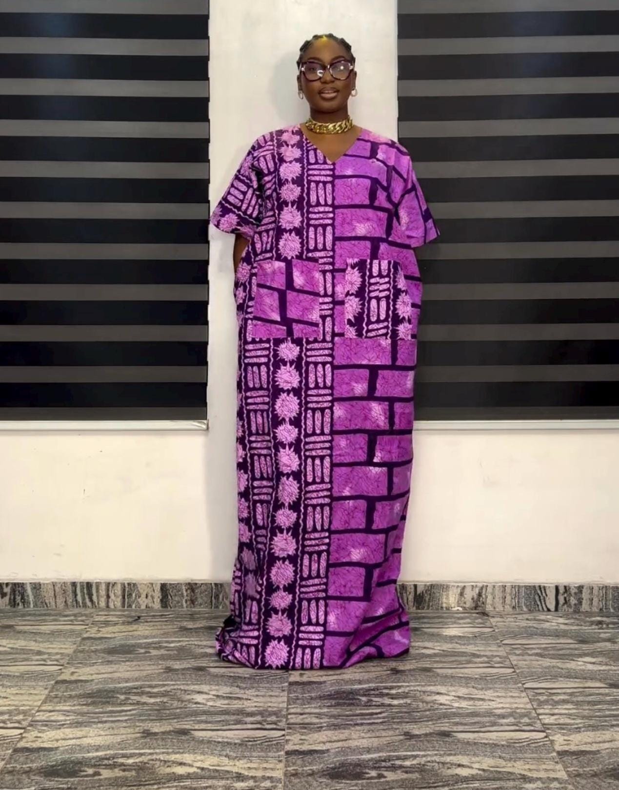 African Print Kaftan Dress | Ankara Boubou, Embroidered Cotton