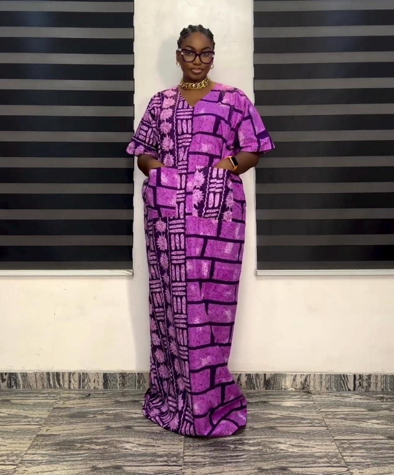 African Print Kaftan Dress | Ankara Boubou, Embroidered Cotton