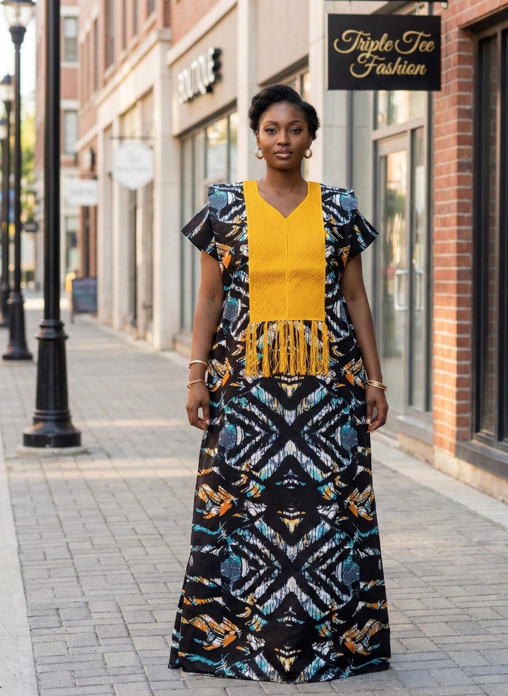 Phoenix Embroidery Ankara Dress | 60 inch Kaftan