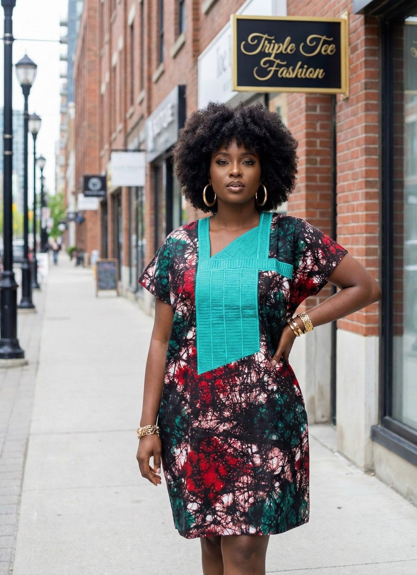 African Ankara Kaftan Dress | Nigerian Made Embroidery Cotton Party Dress