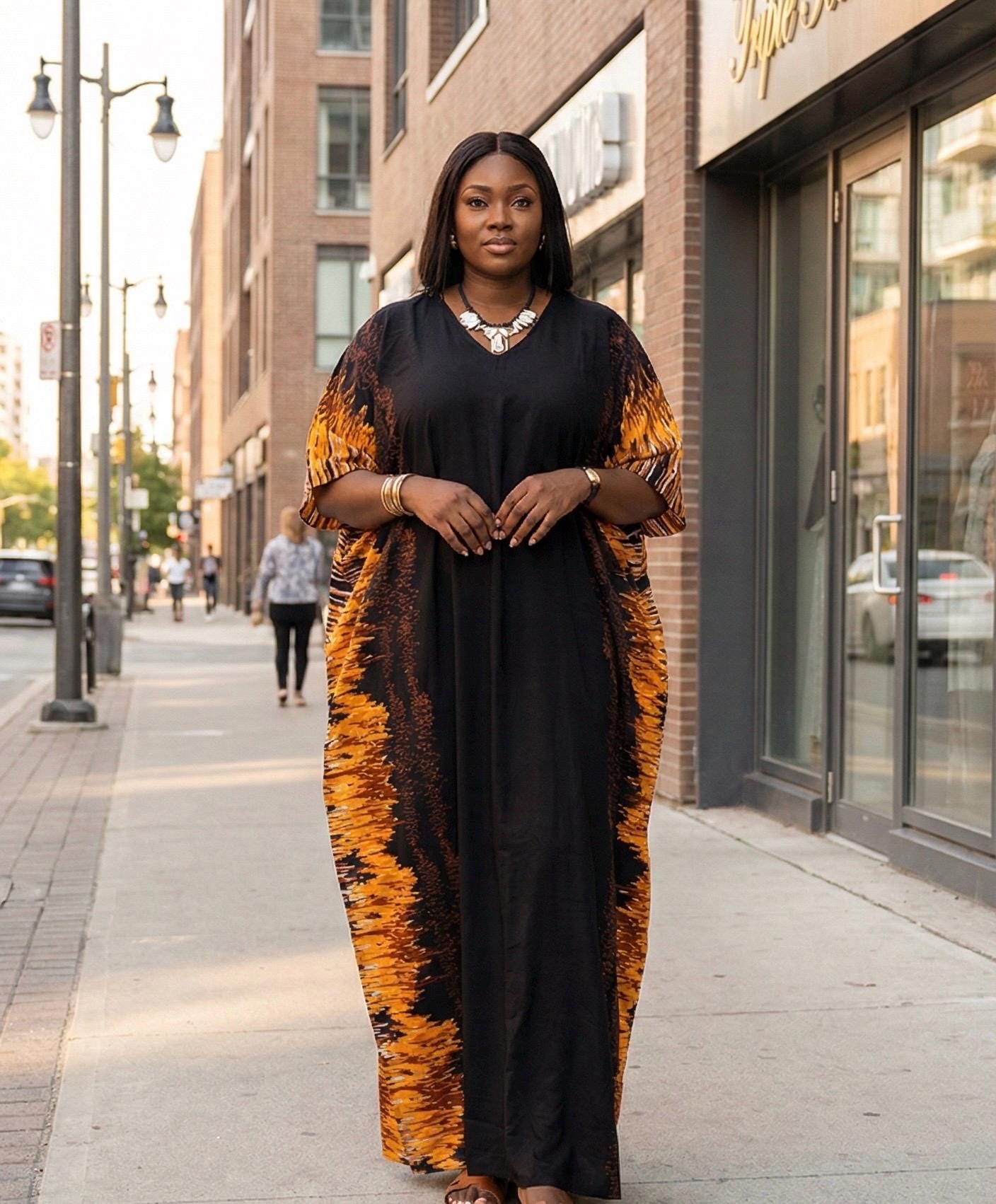 African Print Crepe Kaftan | Nigerian Boubou Dress