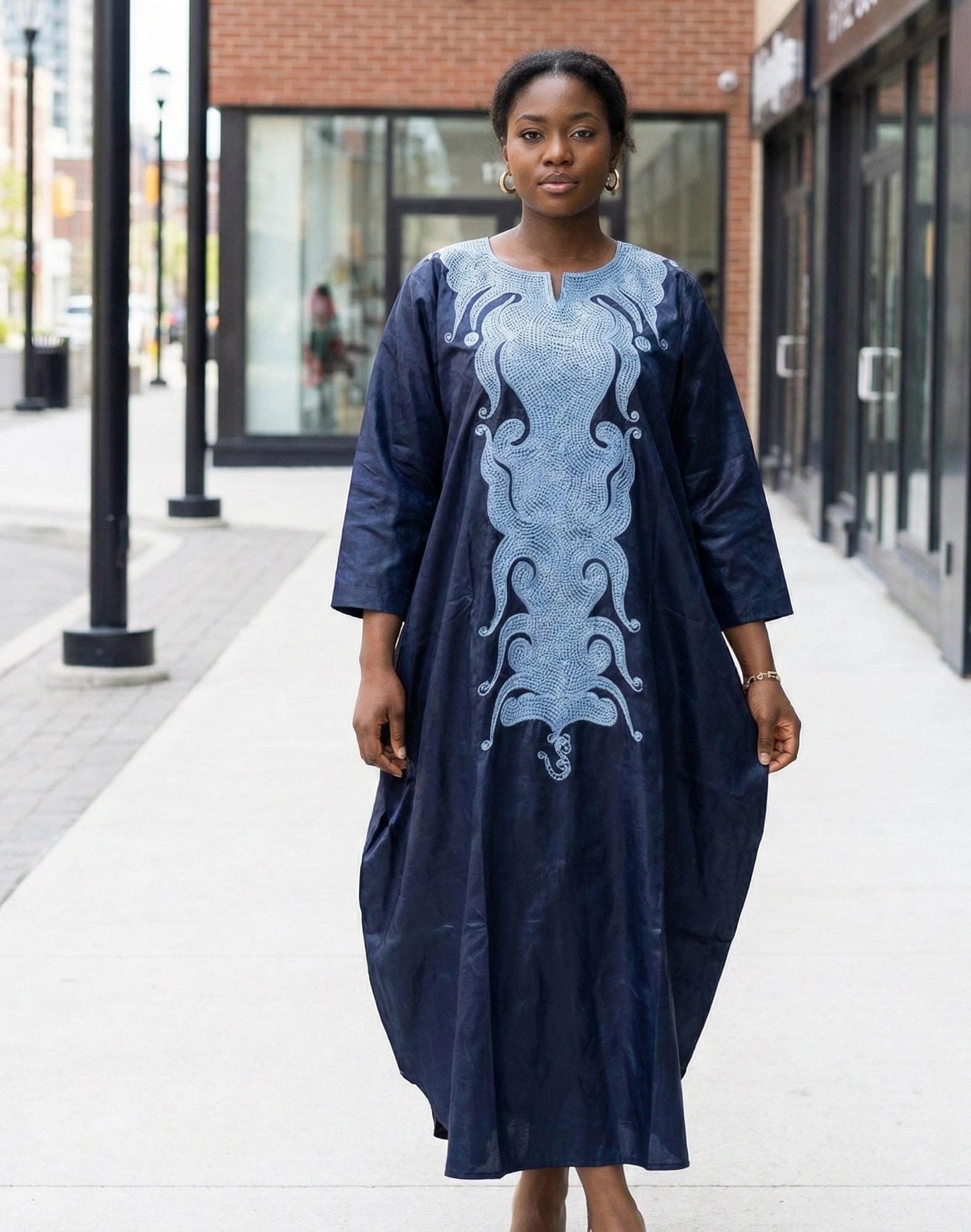 African Mikado Boubou | Midi lenght Danshiki Kaftan with Embroidery