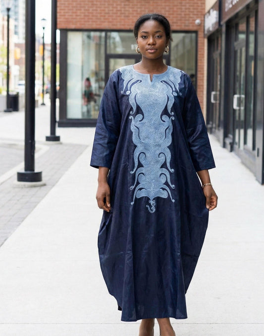 African Mikado Boubou | Midi lenght Danshiki Kaftan with Embroidery