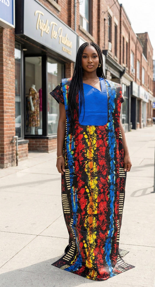 Embroidered Ankara Kaftan Dress | Nigerian African Print