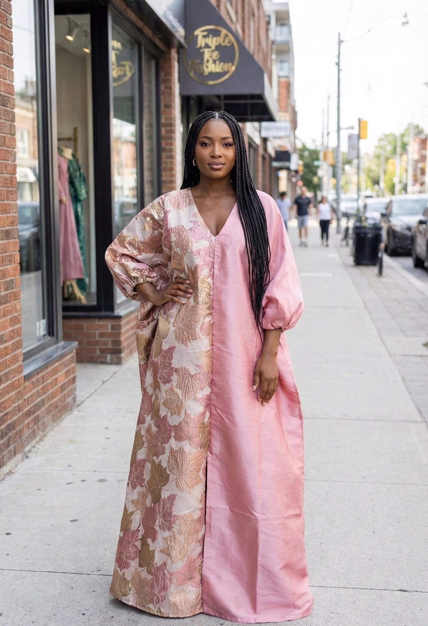 European Brocade Mikado Boubou | African Kaftan Dress, Headband