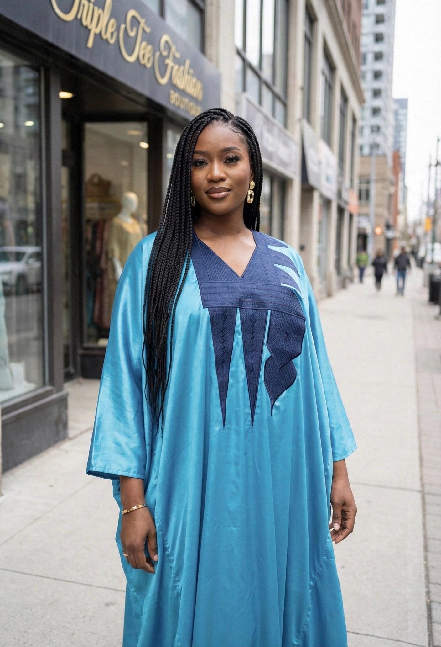 Embroidered Duchess Silk Boubou | African Kaftan Dress with Scarf