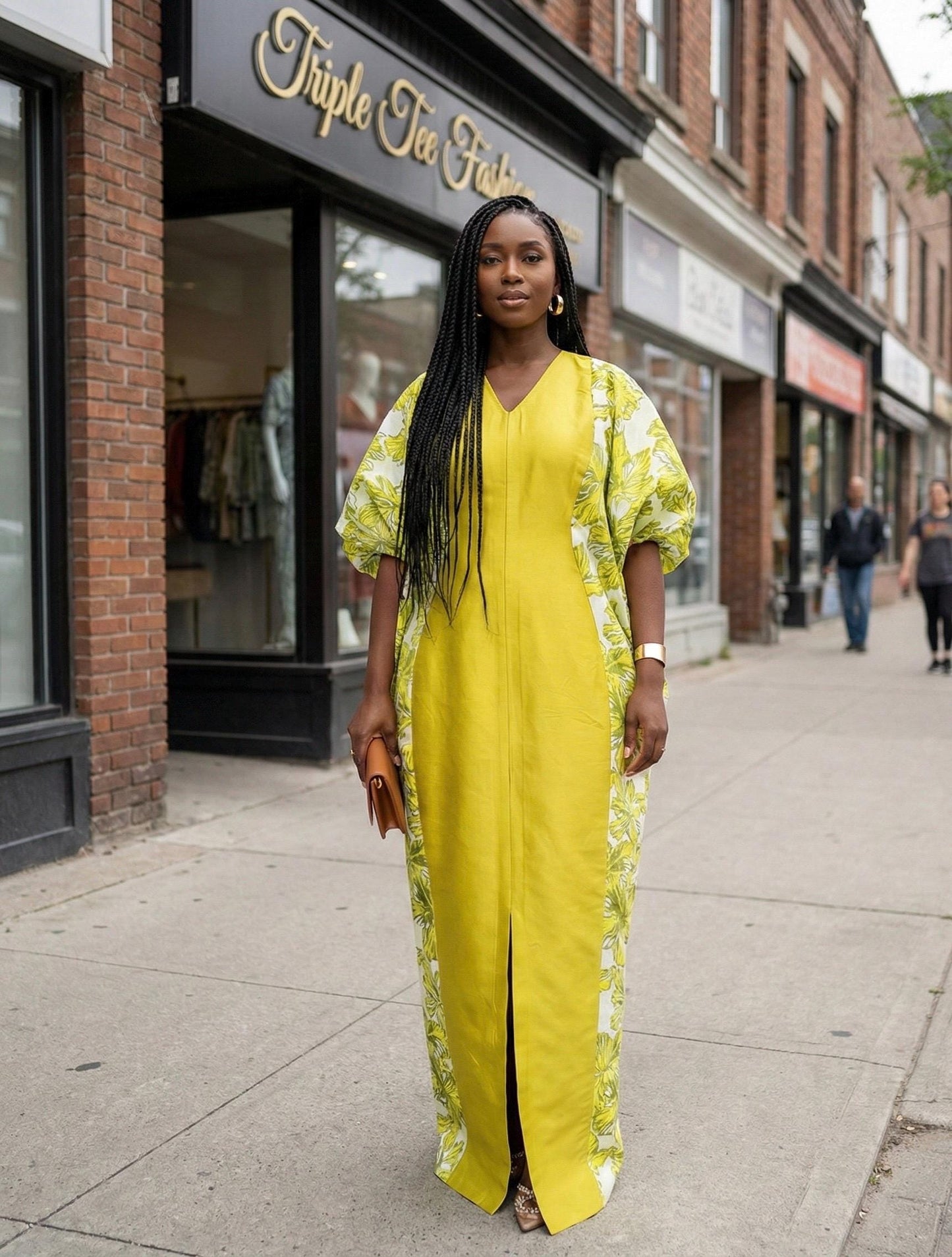 Olive Green Mikado Brocade Boubou | Nigerian Kaftan Dress with Scarf