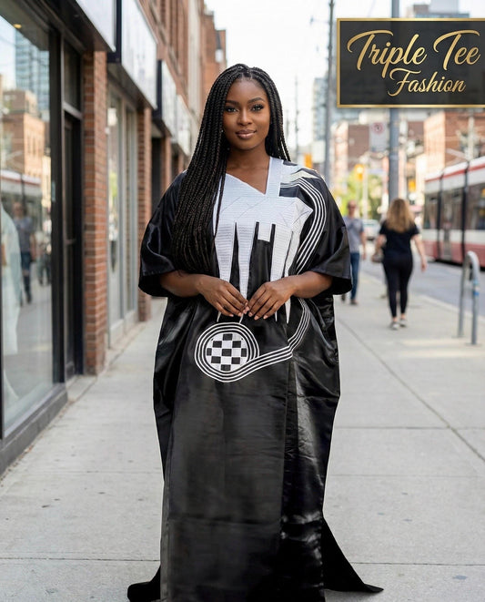 African Mikado Boubou Kaftan with Embroidery | Modest Party Dress & Turban