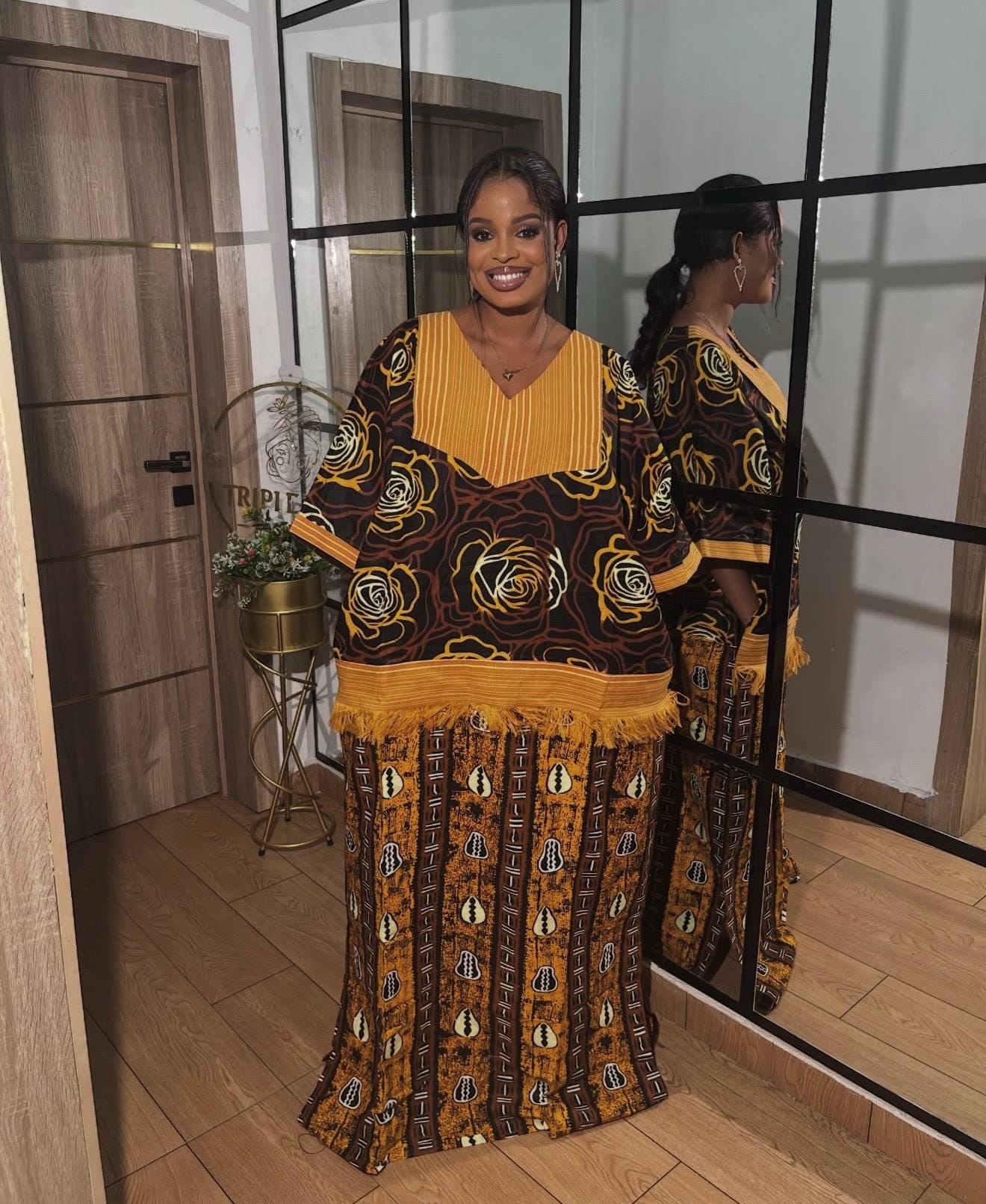 Handmade Ankara Kaftan | Nigerian Print Dress with Headtie