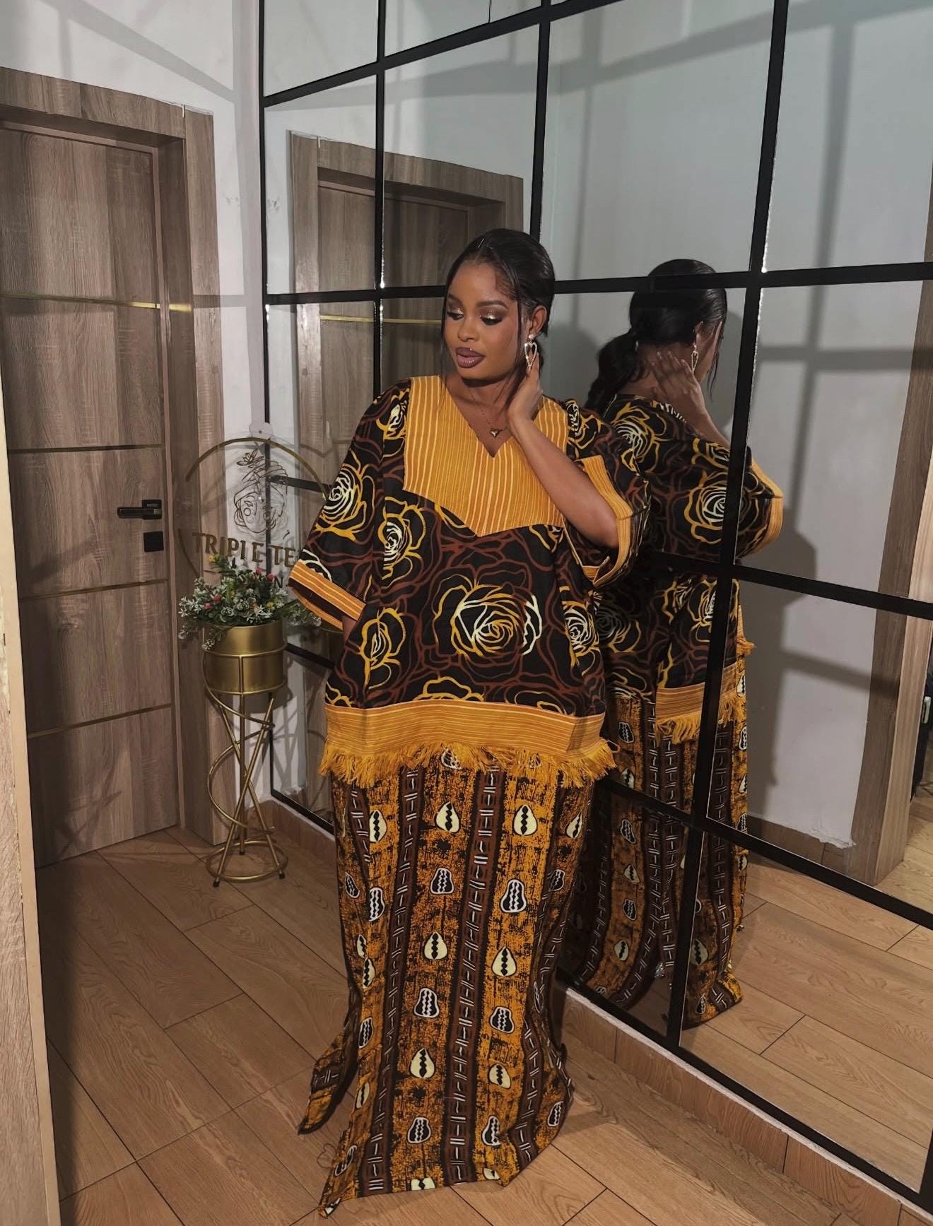 Handmade Ankara Kaftan | Nigerian Print Dress with Headtie