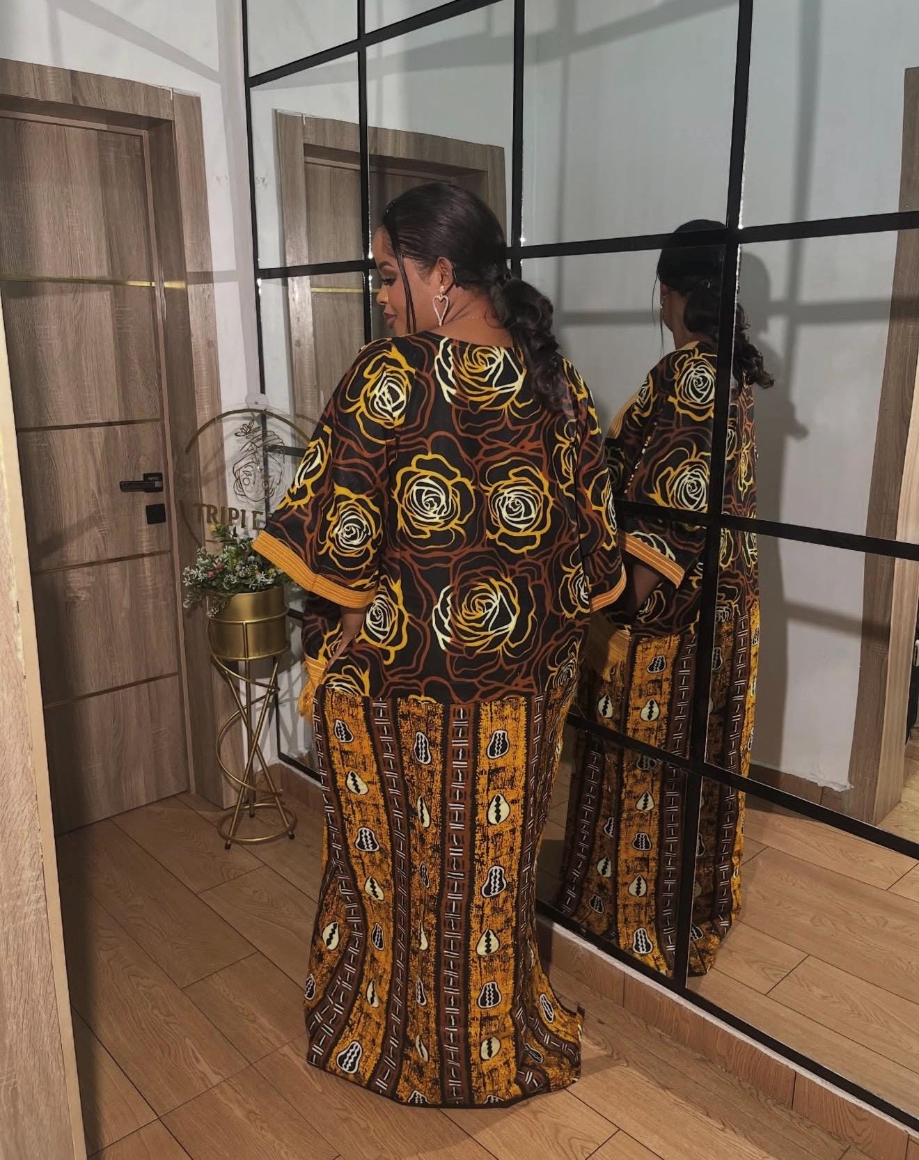Handmade Ankara Kaftan | Nigerian Print Dress with Headtie