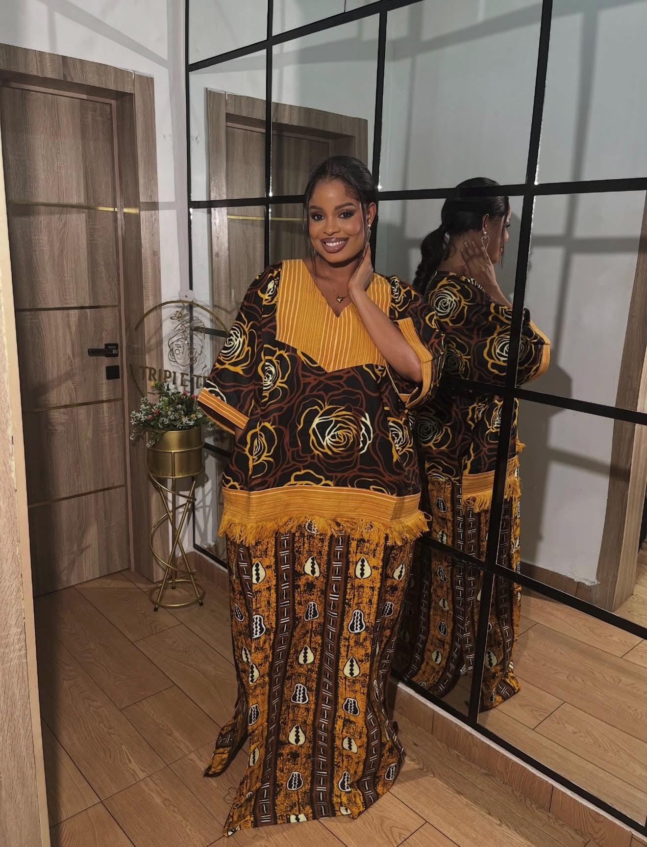Handmade Ankara Kaftan | Nigerian Print Dress with Headtie