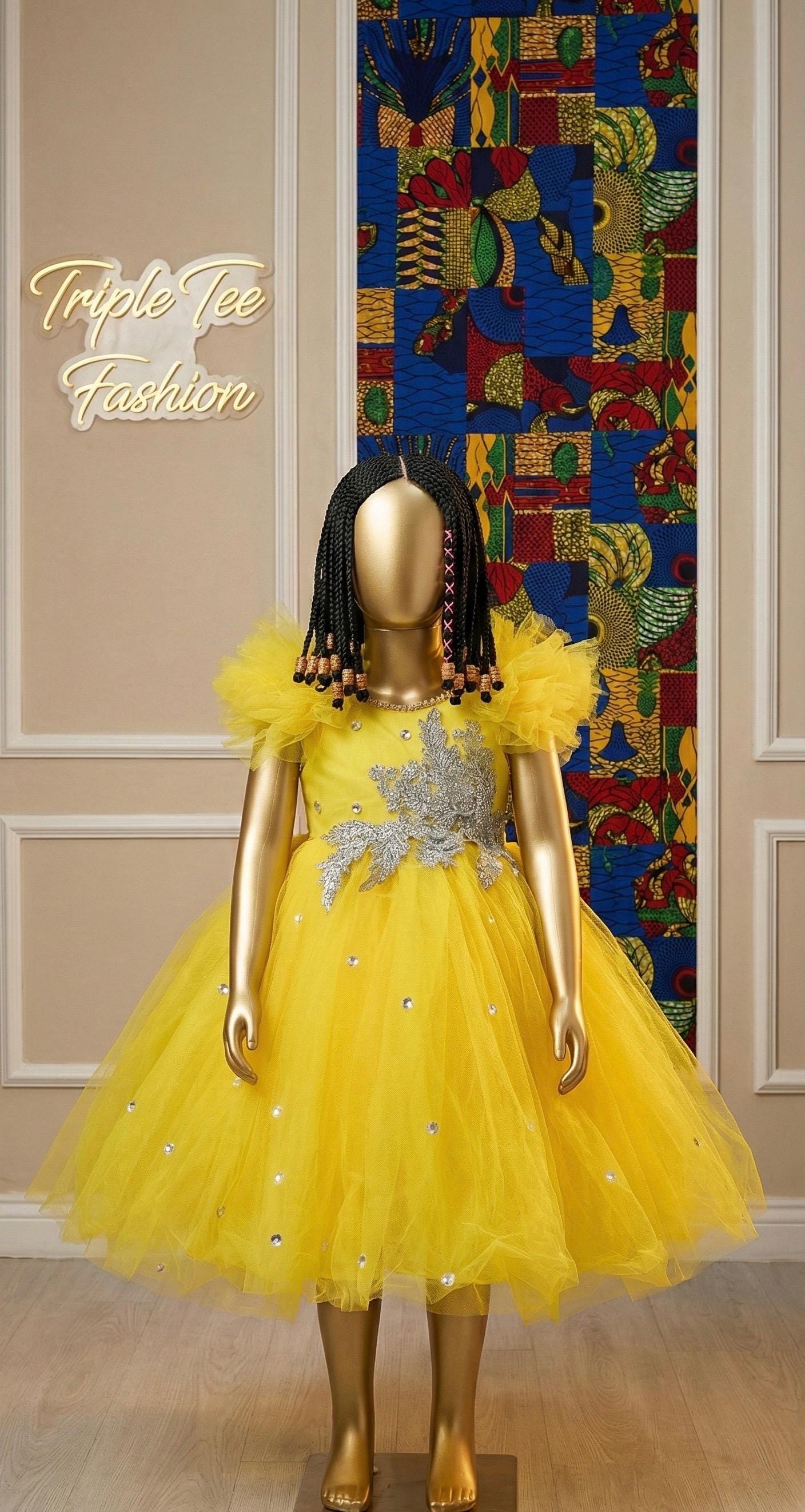 Baby Girl Birthday Ballgown | Yellow Tulle Flower Girl Dress