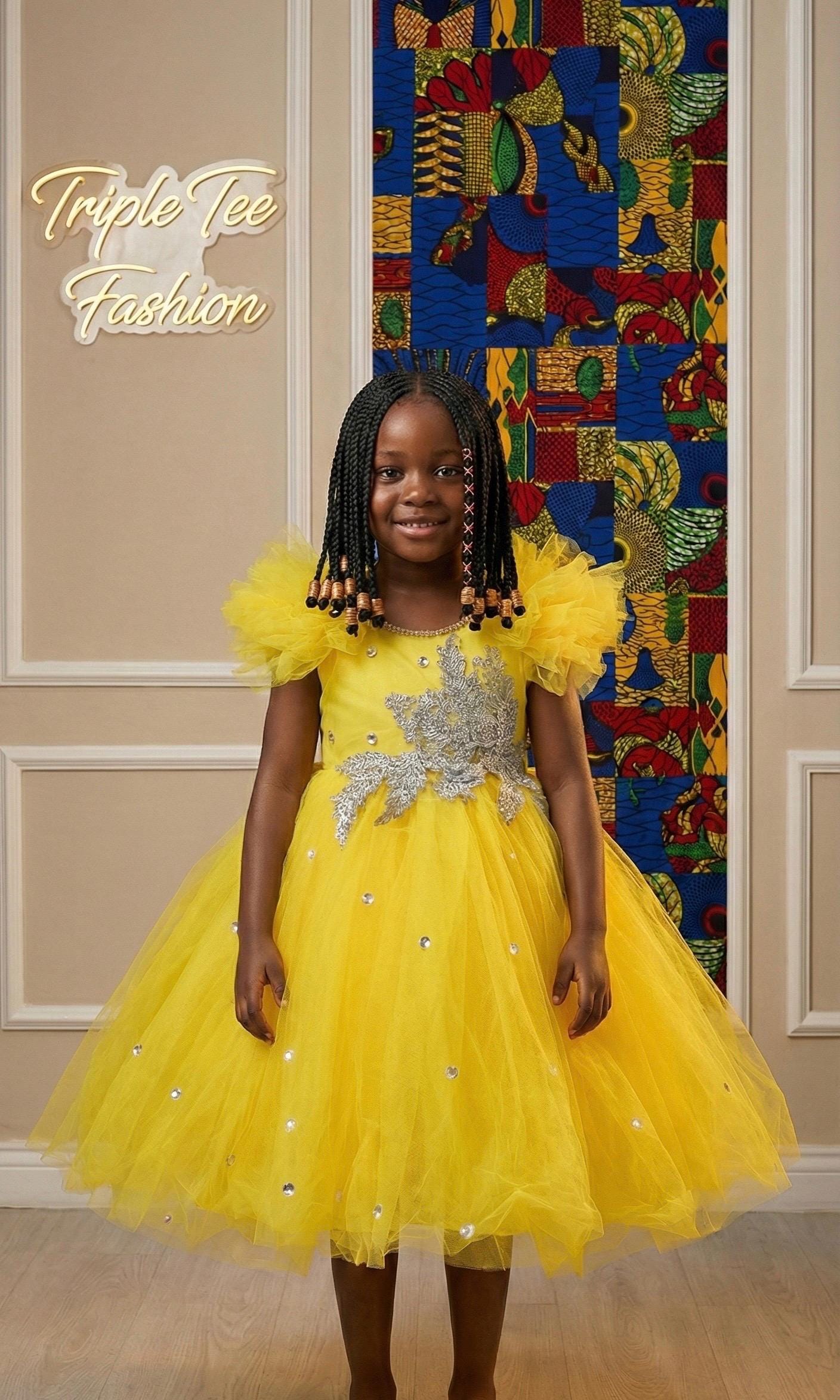 Baby Girl Birthday Ballgown | Yellow Tulle Flower Girl Dress