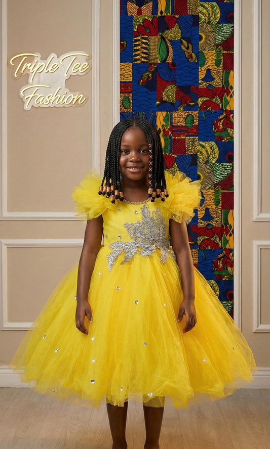 Baby Girl Birthday Ballgown | Yellow Tulle Flower Girl Dress
