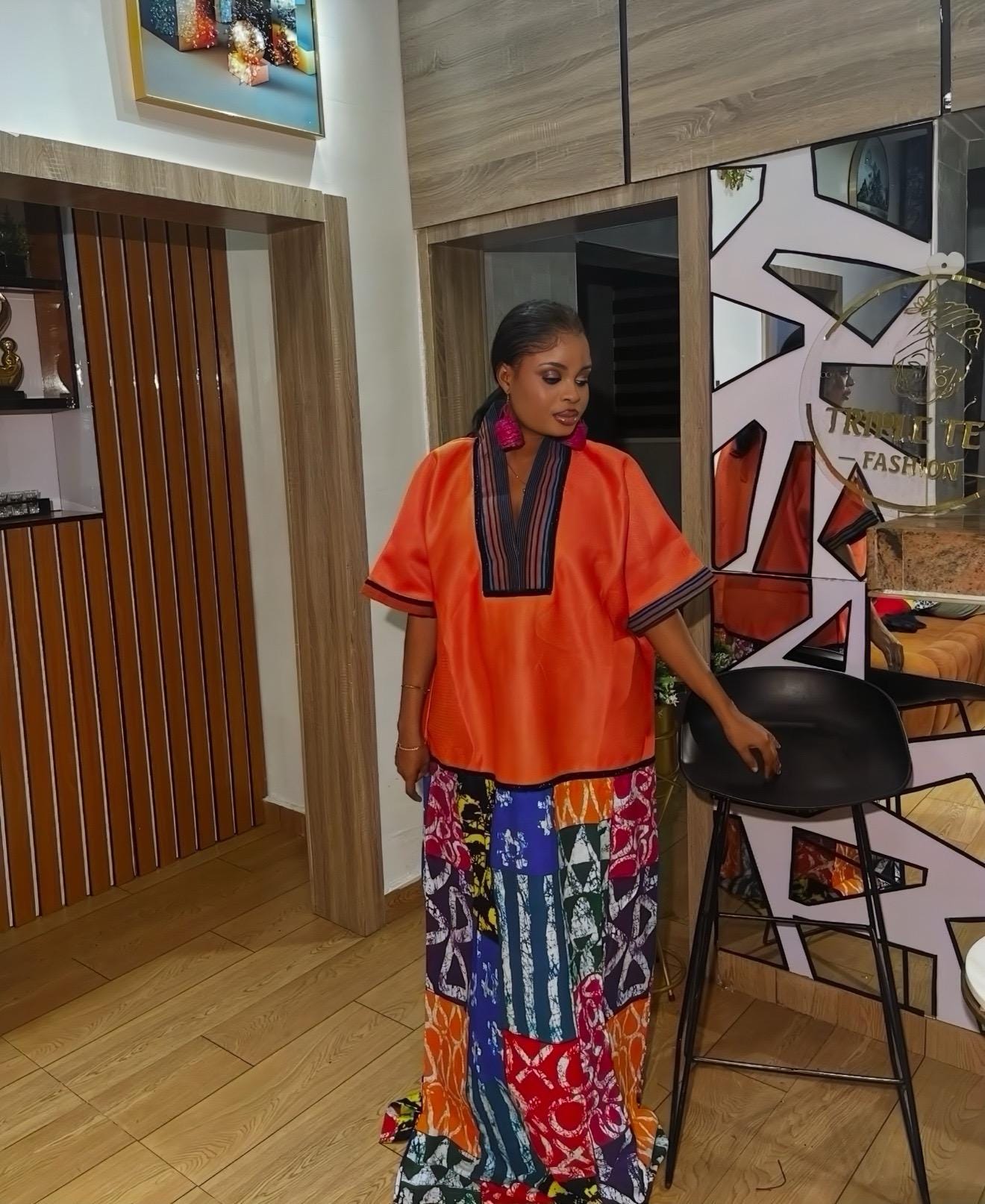African Boubou Dress | Scuba Net Kaftan with Ankara Patchwork | Free Size Maxi Boubou | One Size Fits 2–20 | Luxury African Wear