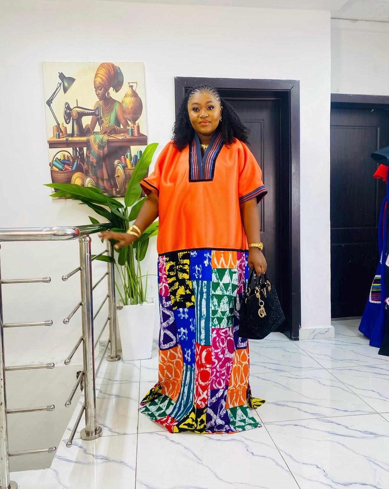 African Boubou Dress | Scuba Net Kaftan with Ankara Patchwork | Free Size Maxi Boubou | One Size Fits 2–20 | Luxury African Wear