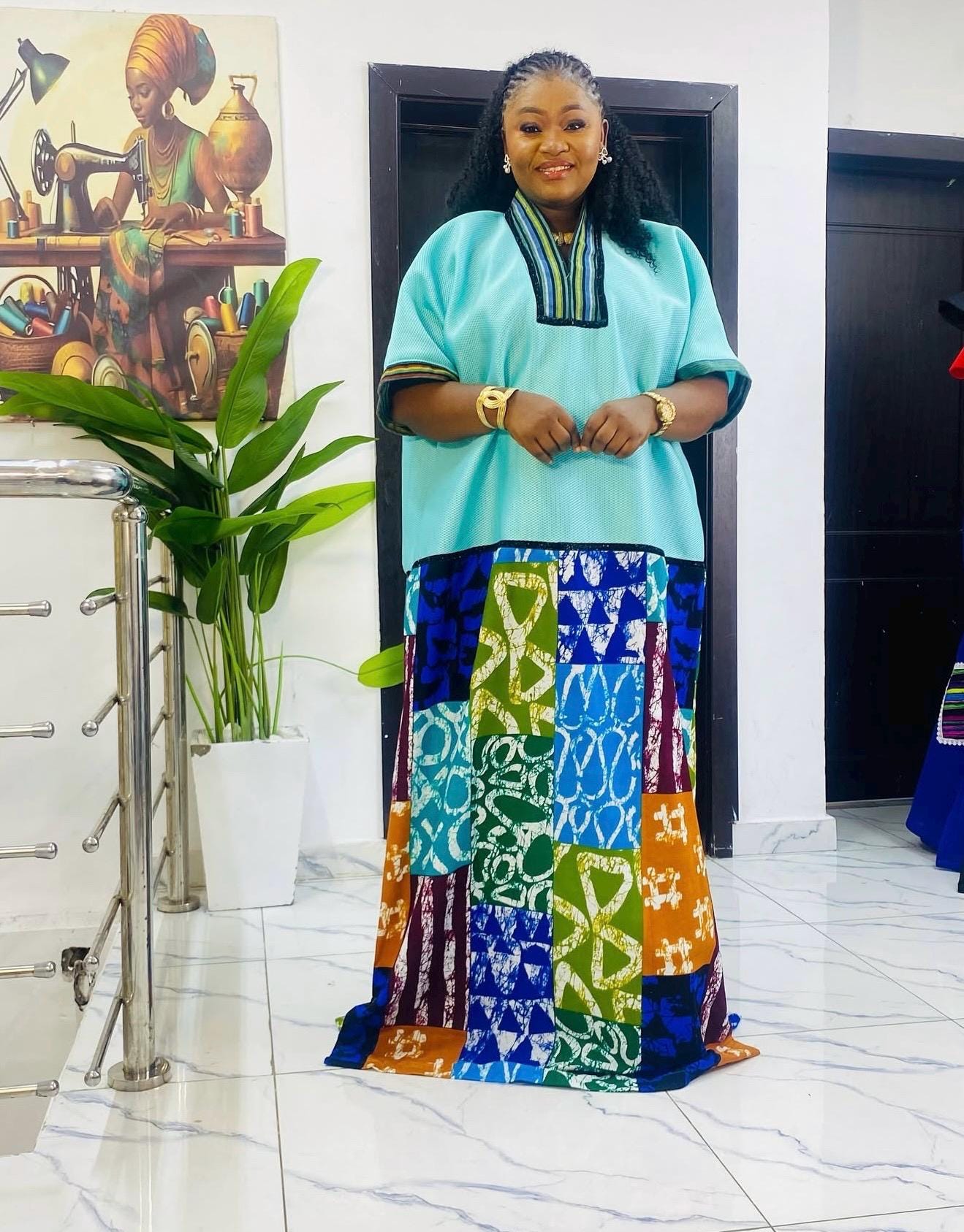 African Boubou Dress | Scuba Net Kaftan with Ankara Patchwork | Free Size Maxi Boubou | One Size Fits 2–20 | Luxury African Wear