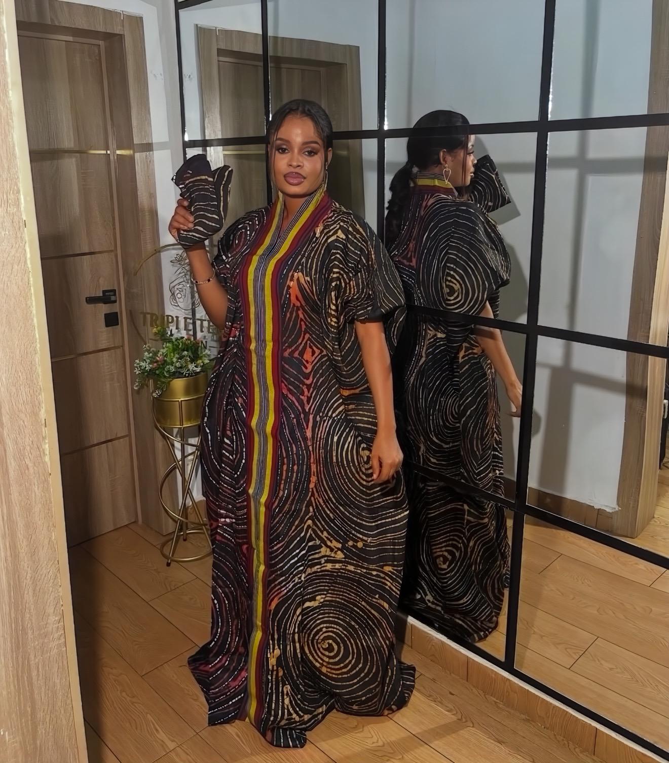 African Adire Batik Boubou Dress | Handmade Cotton Kaftan