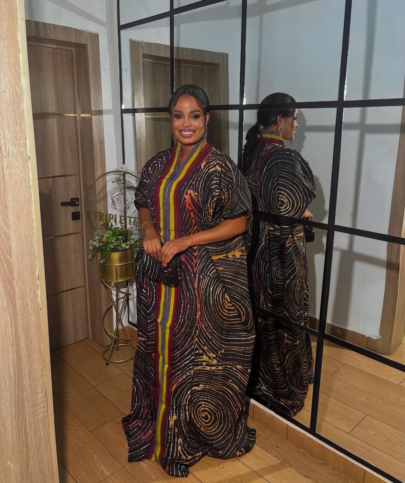 African Adire Batik Boubou Dress | Handmade Cotton Kaftan