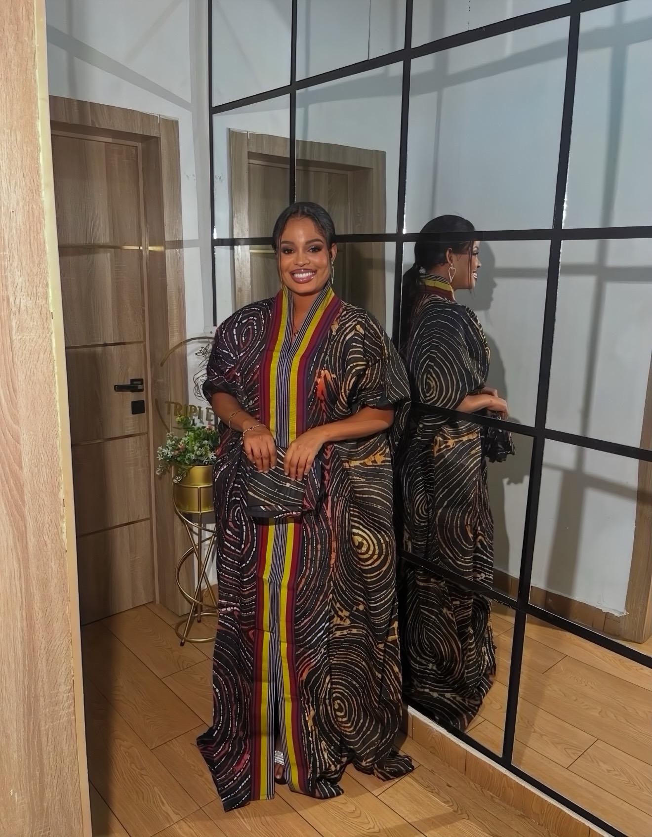 African Adire Batik Boubou Dress | Handmade Cotton Kaftan