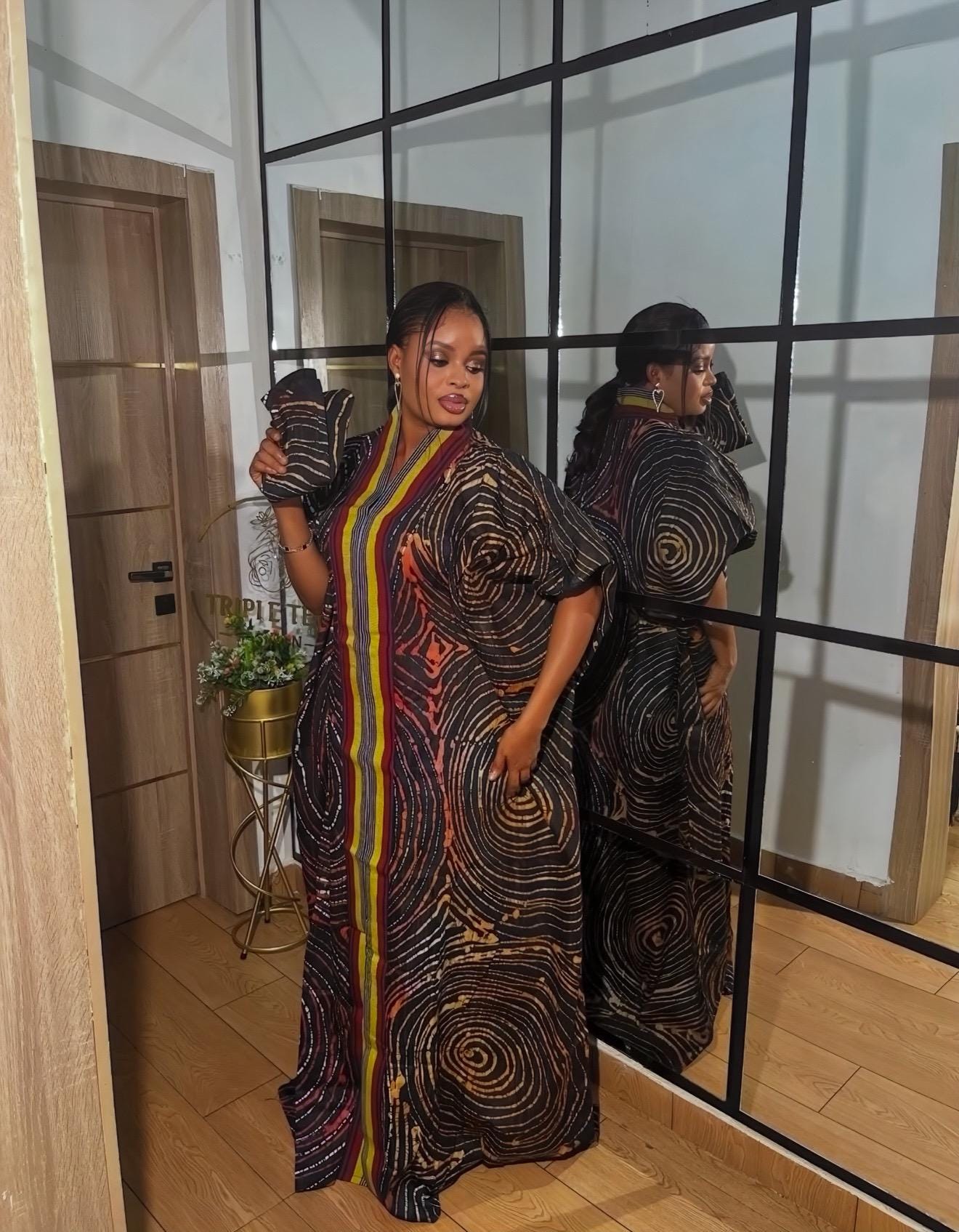 African Adire Batik Boubou Dress | Handmade Cotton Kaftan