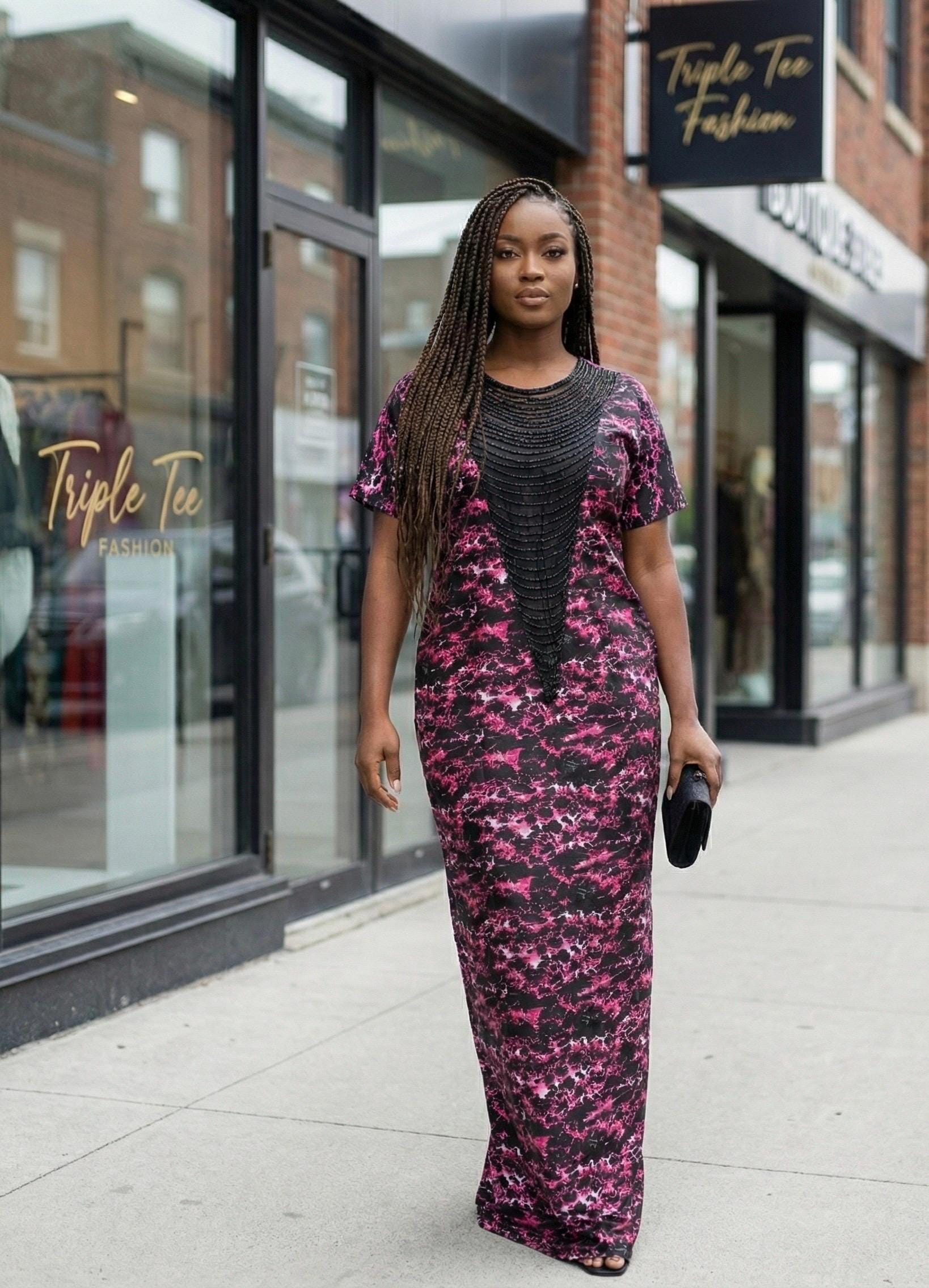 Handmade Ankara Boubou Dress | Beaded African Kaftan