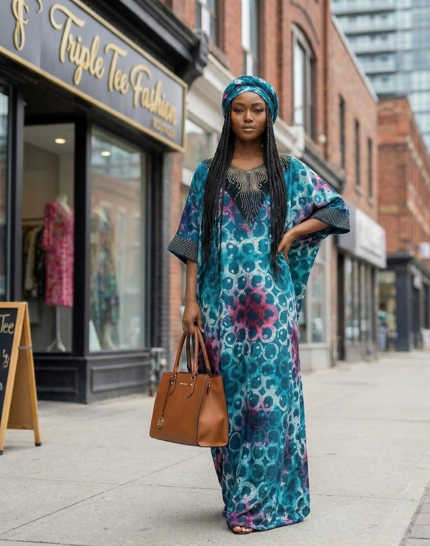 Handmade Adire Batik Kaftan Dress | African Cotton Brocade Bubu