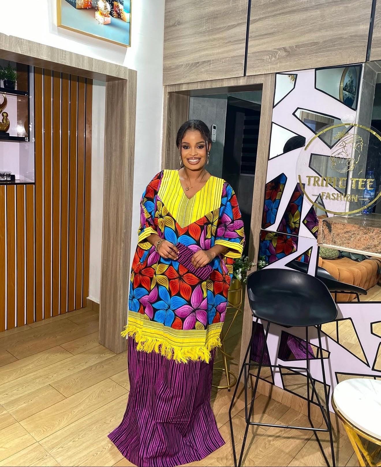 Handmade Ankara Kaftan | Nigerian Print Dress with Headtie